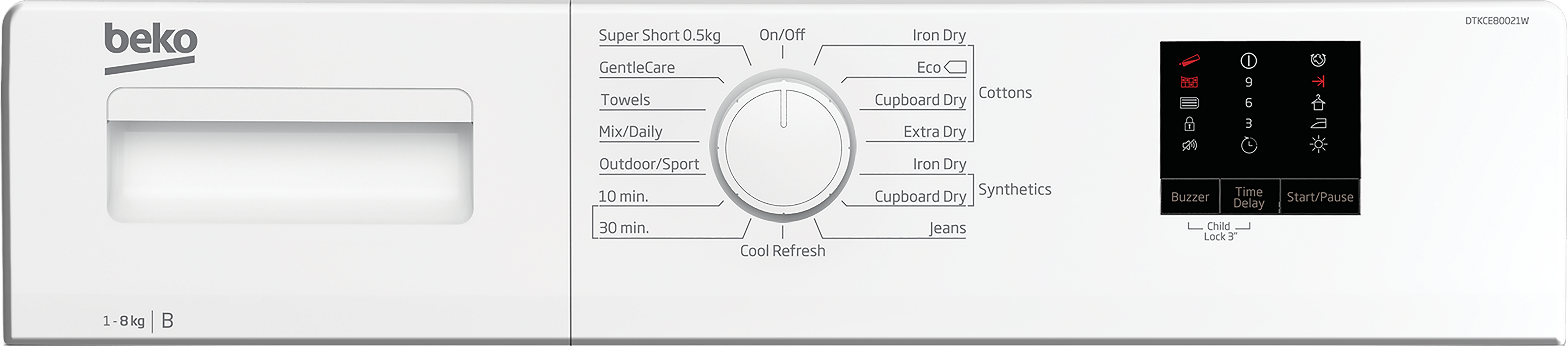 Beko DTKCE80021W 8kg Condenser Tumble Dryer with Sensor Programmes - White thumbnail image