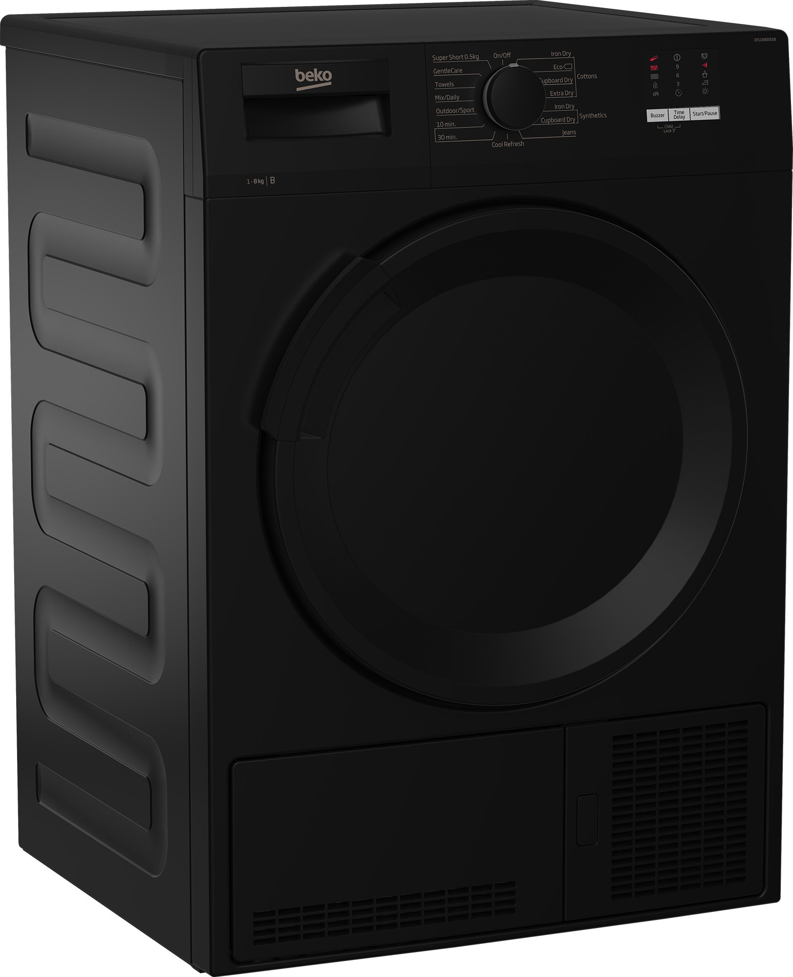 Beko DTLCE80051B 8kg Condenser Tumble Dryer with Sensor Programmes - Black thumbnail image