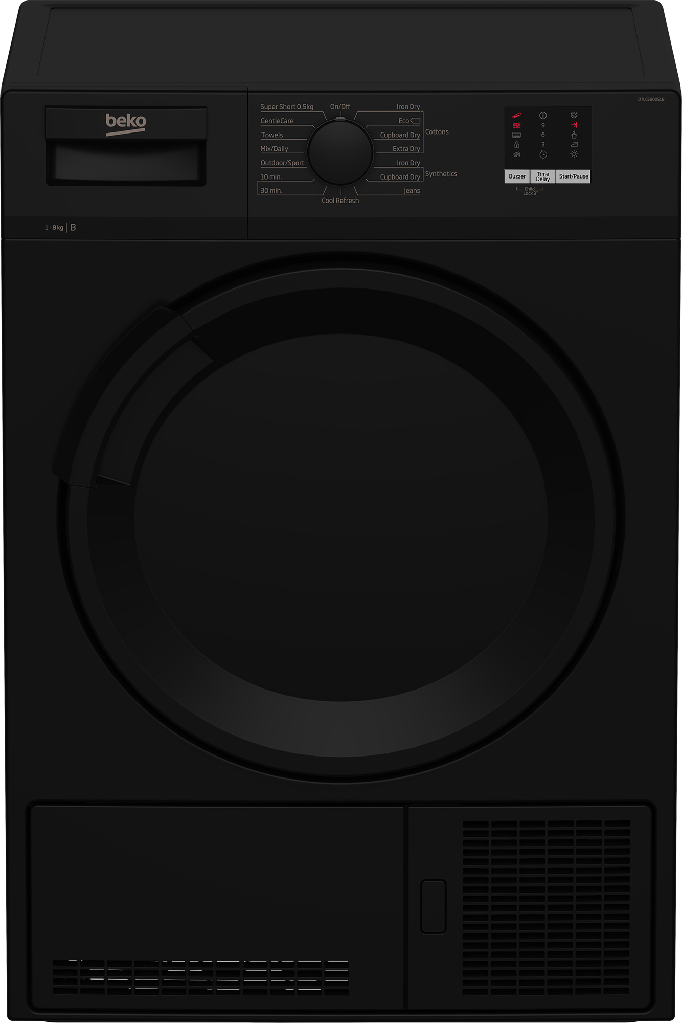Beko DTLCE80051B 8kg Condenser Tumble Dryer with Sensor Programmes - Black thumbnail image