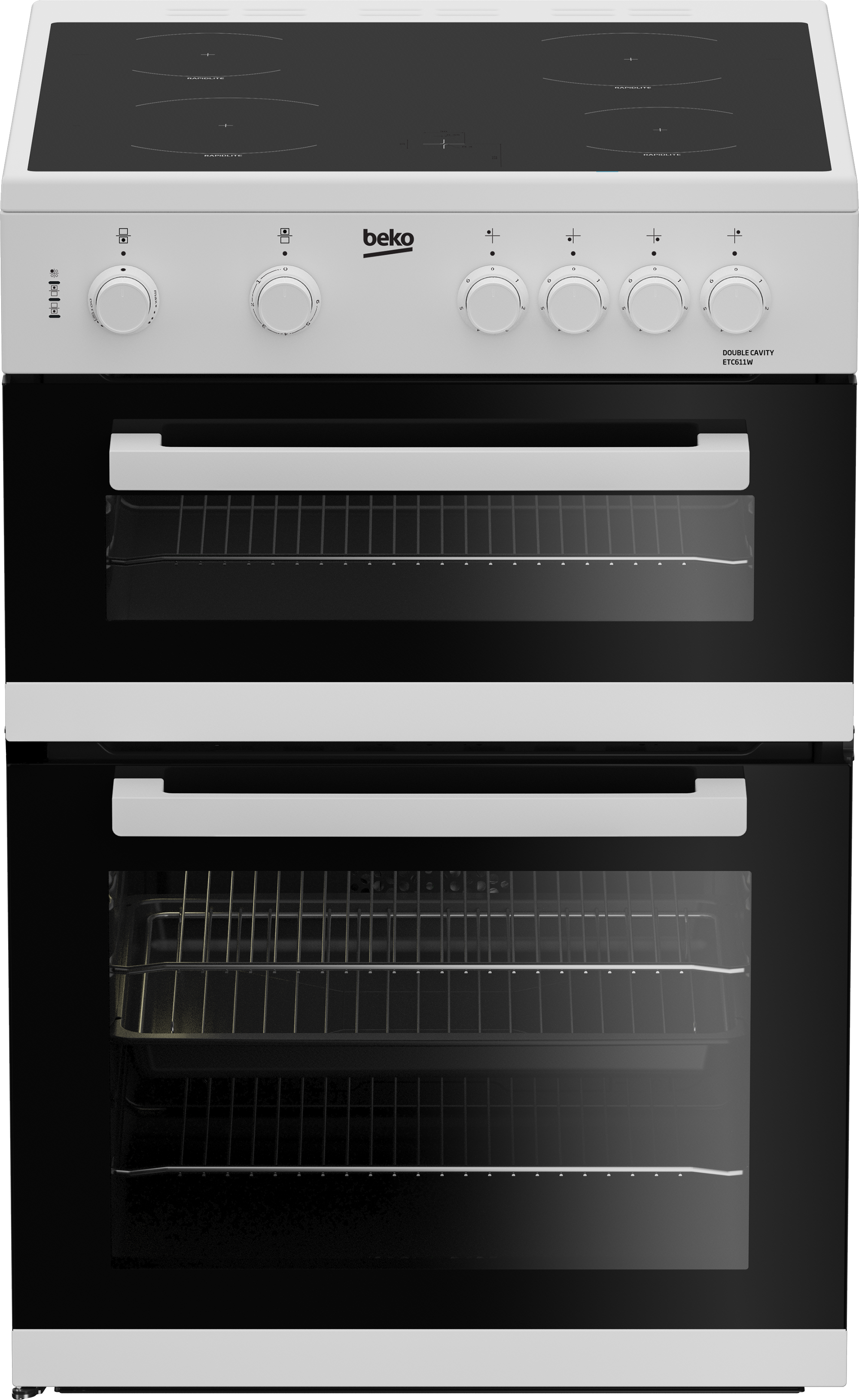 Beko ETC611W 60cm Twin Cavity Electric Cooker with Ceramic Hob - White thumbnail image