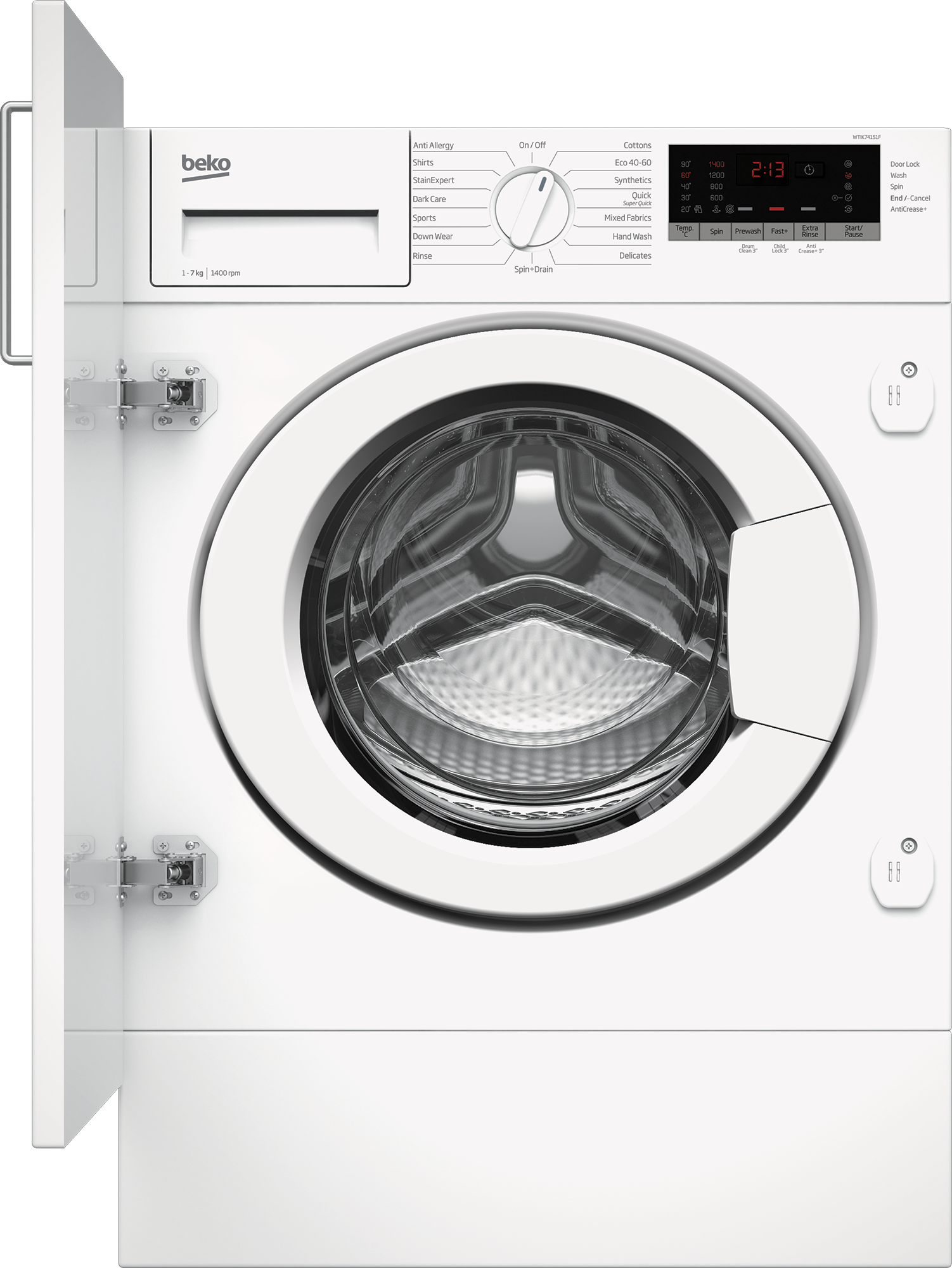 Beko WTIK74151F 7kg 1400 Spin Integrated RecycledTub Washing Machine - White thumbnail image
