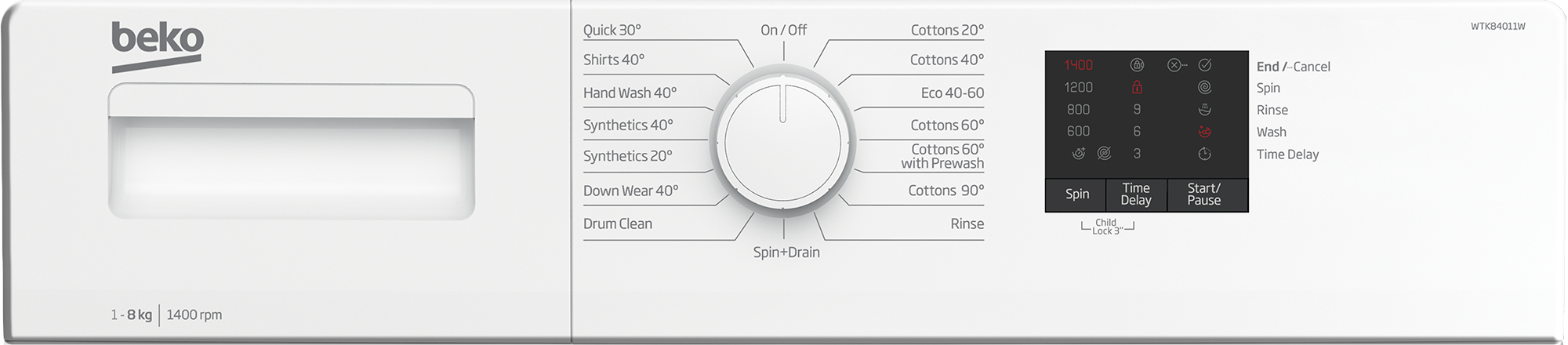 Beko WTK84011W 8kg 1400 Spin  Washing Machine - White thumbnail image