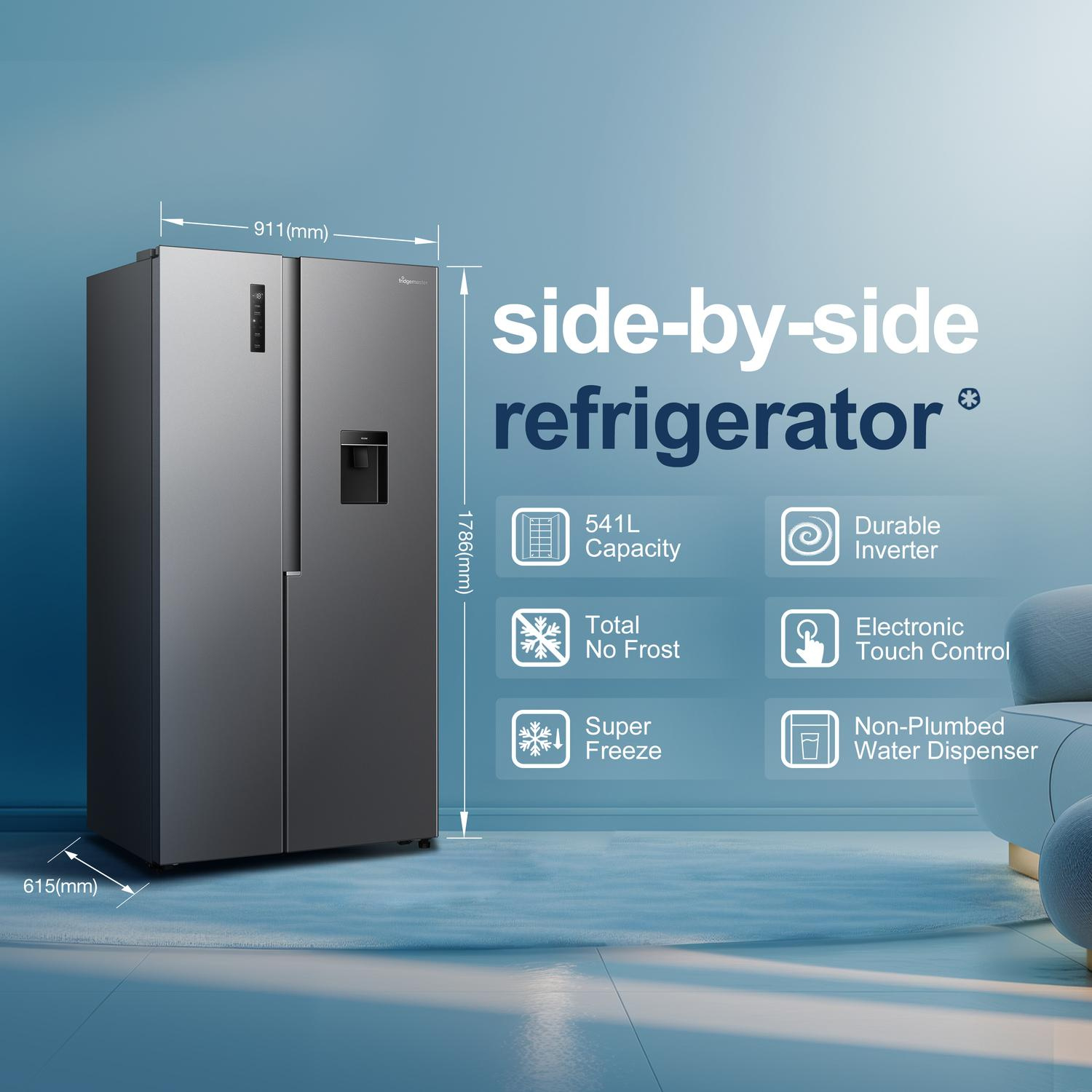 Fridgemaster MS91558DES 91.1cm 60/40 Total No Frost American Fridge Freezer thumbnail image