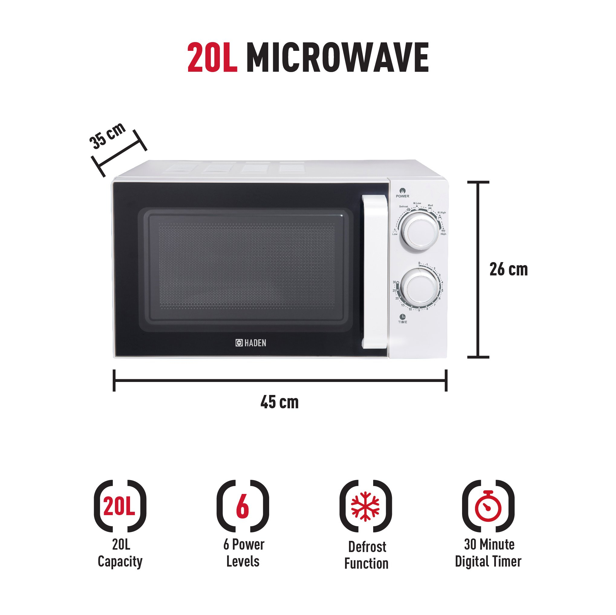 Haden 195678 20 Litre Single Microwave - White thumbnail image