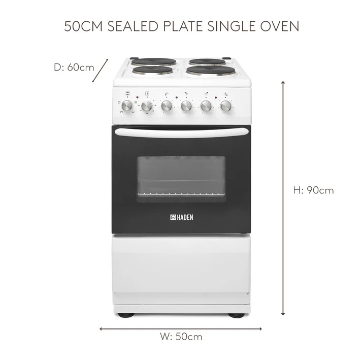 Haden HES051W 50cm Single Oven Electric Cooker with Sealed Plate Hob - White thumbnail image