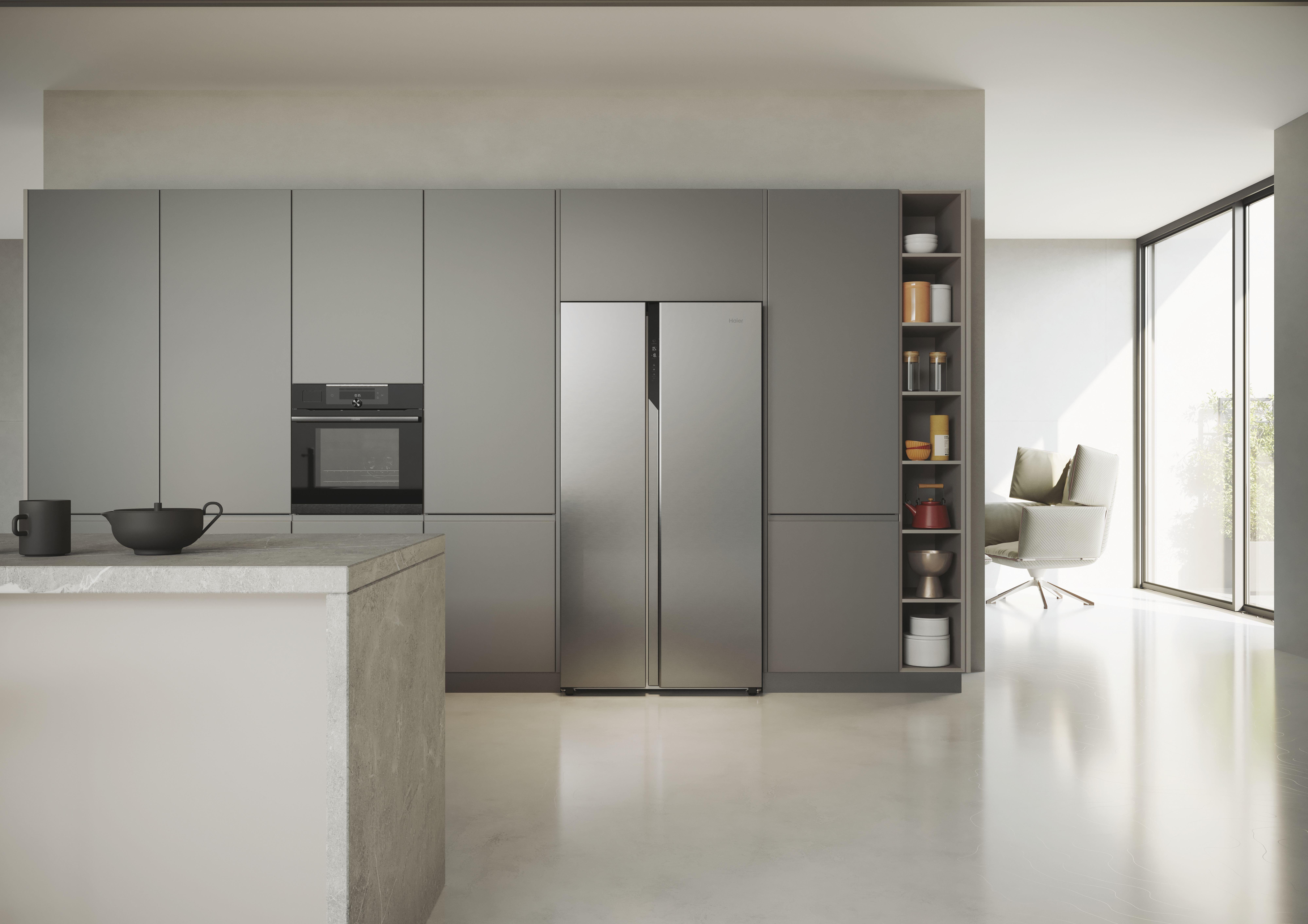 Haier HSR5918DNMP 90.5cm 70/30 Frost Free Fridge Freezer - Pt. Inox thumbnail image