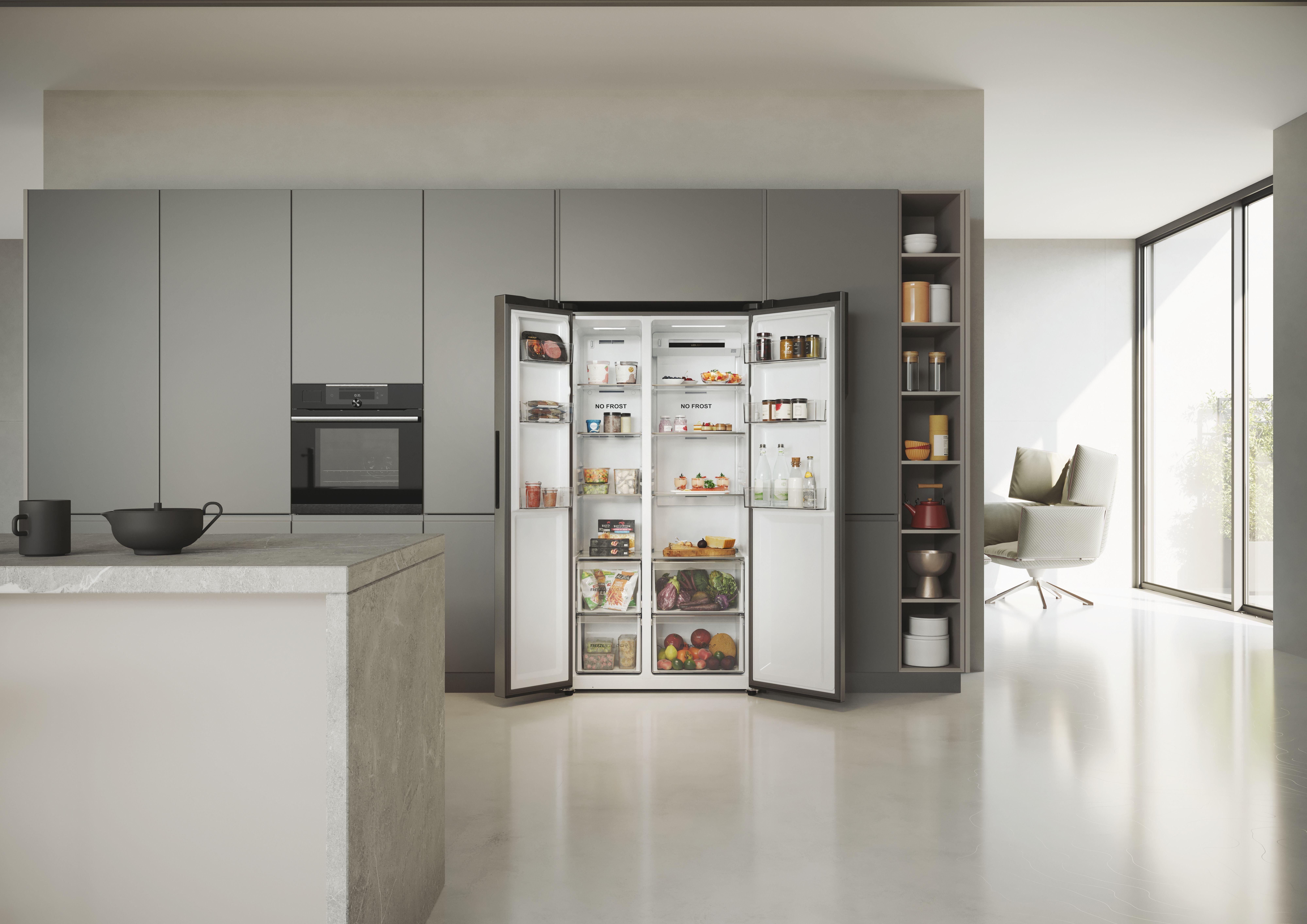 Haier HSR5918DNMP 90.5cm 70/30 Frost Free Fridge Freezer - Pt. Inox thumbnail image