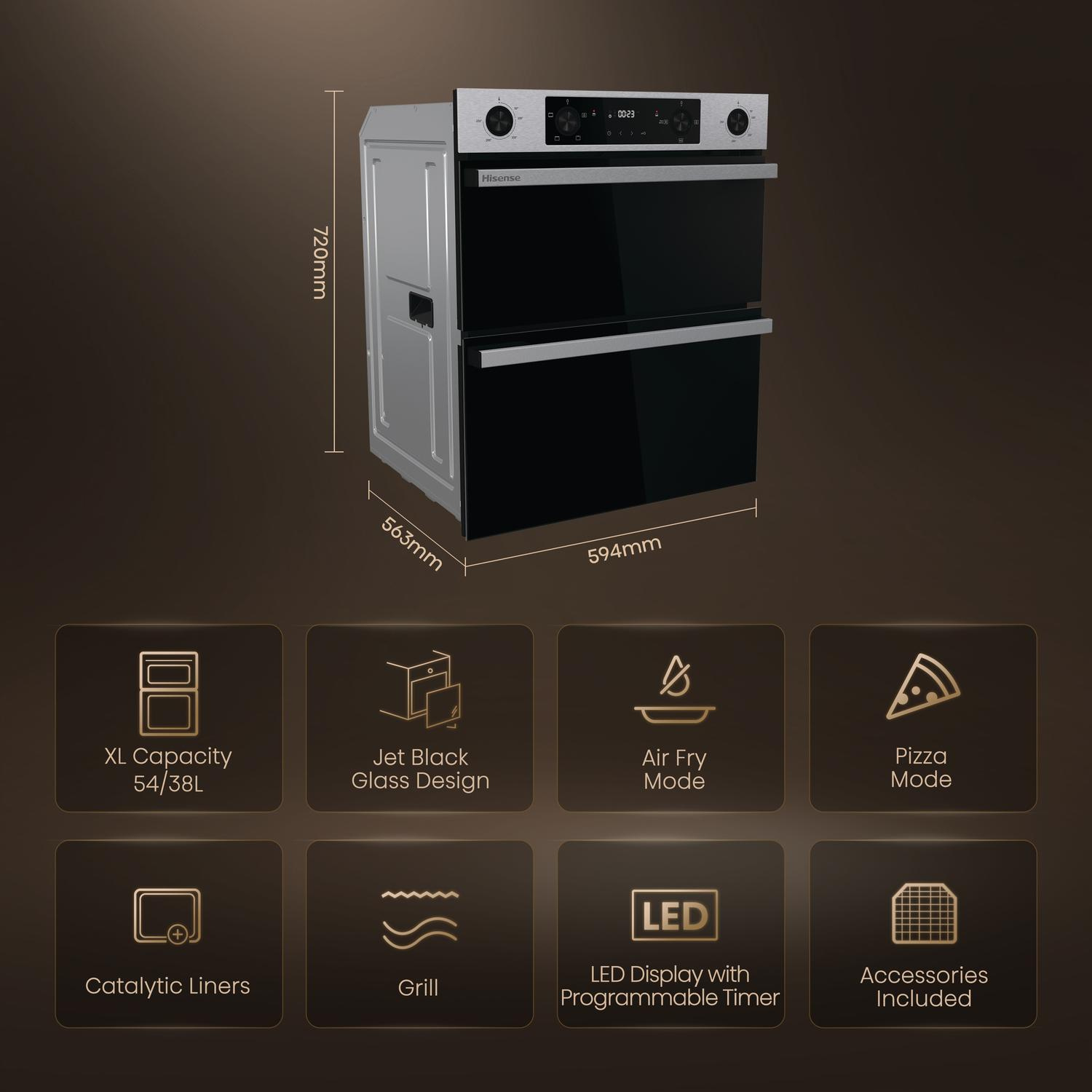 Hisense BUD714221CX 59.4cm Built Under Electric Double Oven - Black & Stainless Steel thumbnail image