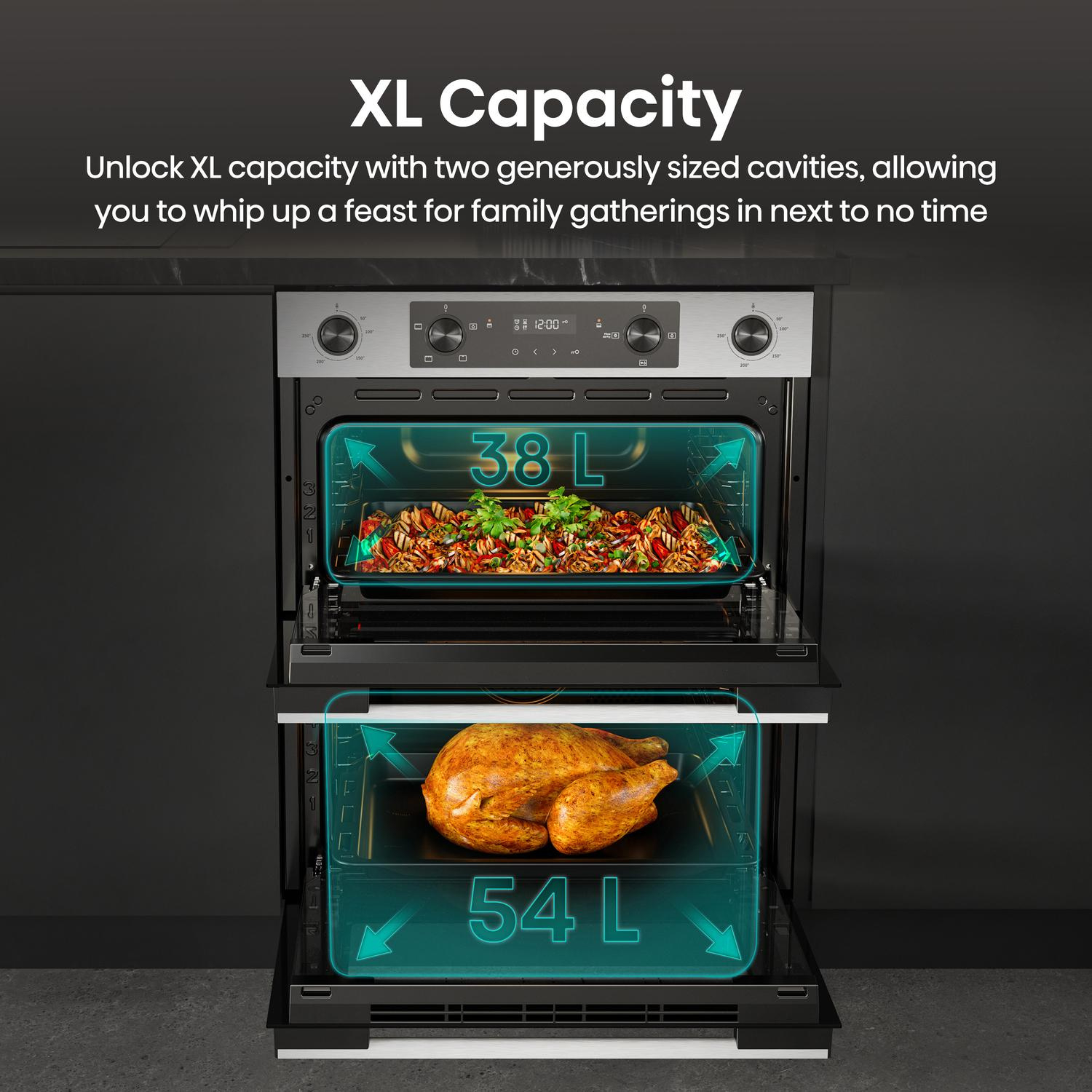 Hisense BUD714221CX 59.4cm Built Under Electric Double Oven - Black & Stainless Steel thumbnail image