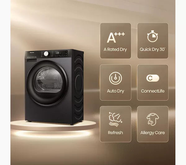 Hisense 3S Series DH3S802BB3 WiFi-enabled 8kg Heat Pump Tumble Dryer - Black thumbnail image