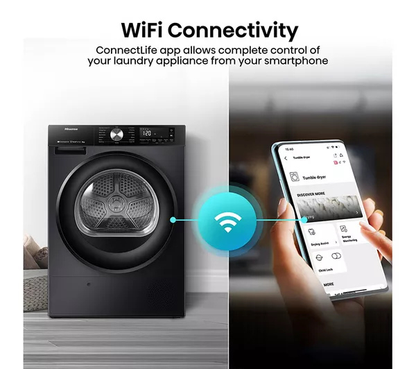 Hisense 3S Series DH3S802BB3 WiFi-enabled 8kg Heat Pump Tumble Dryer - Black thumbnail image