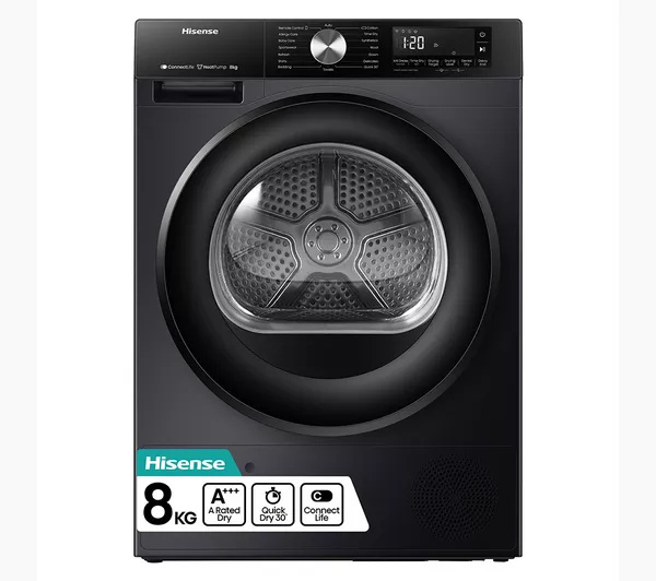 Hisense 3S Series DH3S802BB3 WiFi-enabled 8kg Heat Pump Tumble Dryer - Black thumbnail image