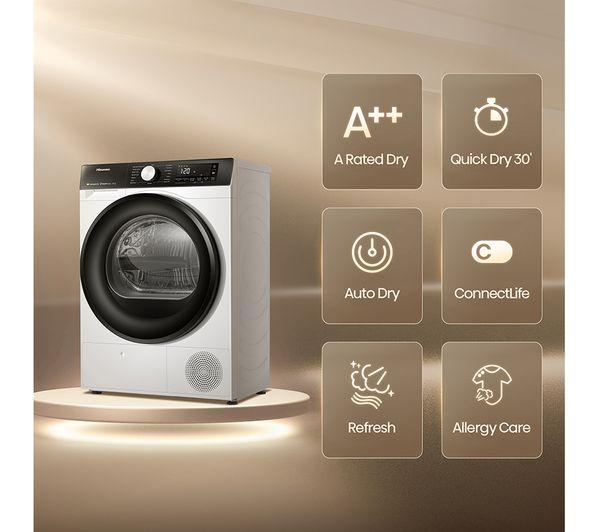 Hisense 3S Series DH3S802BW3 WiFi-enabled 8kg Heat Pump Tumble Dryer - White thumbnail image