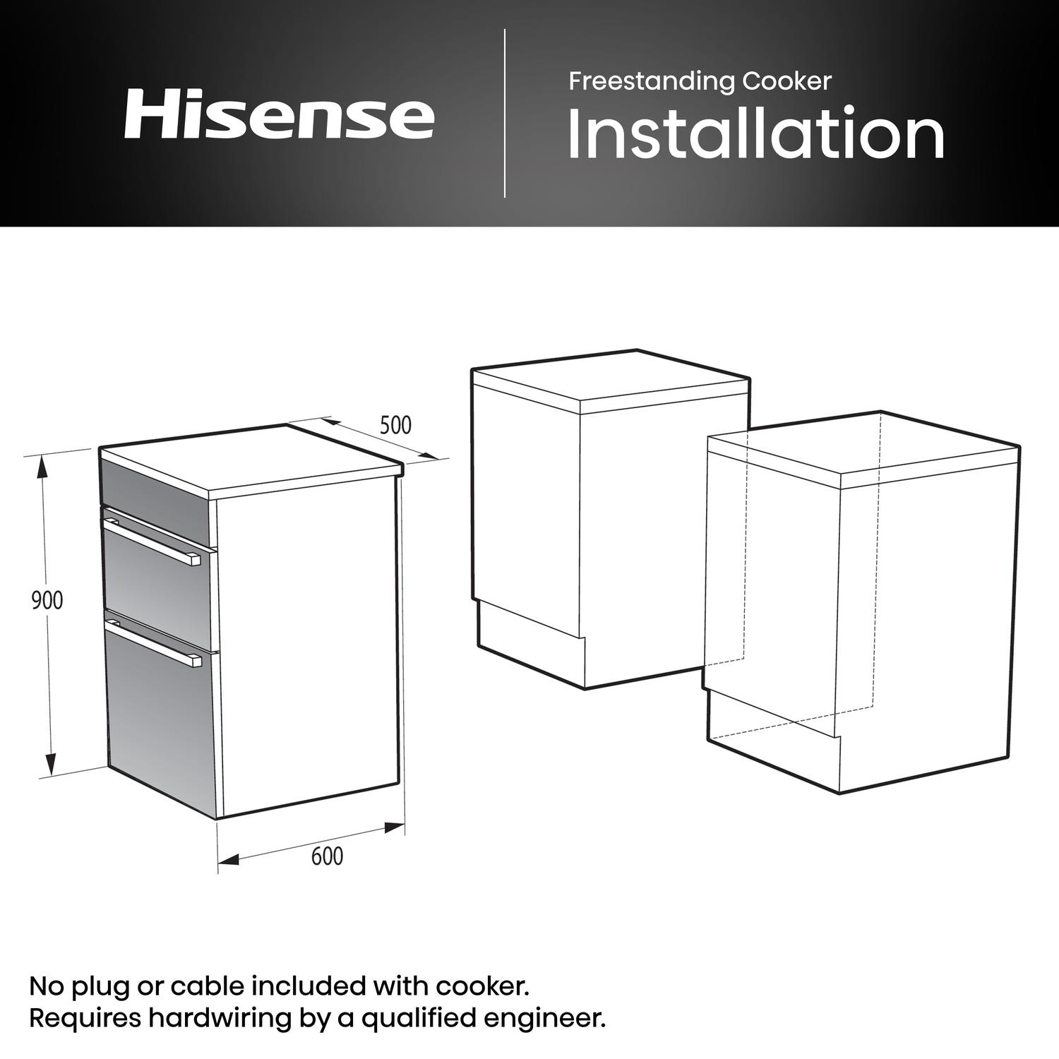 Hisense HDCEC5C10B 50cm Double Oven Electric Cooker with Ceramic Hob - Black thumbnail image
