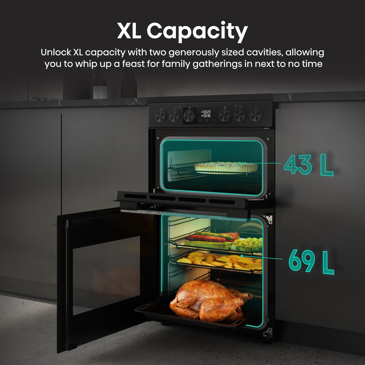 Hisense HDCEC5C10B 50cm Double Oven Electric Cooker with Ceramic Hob - Black thumbnail image