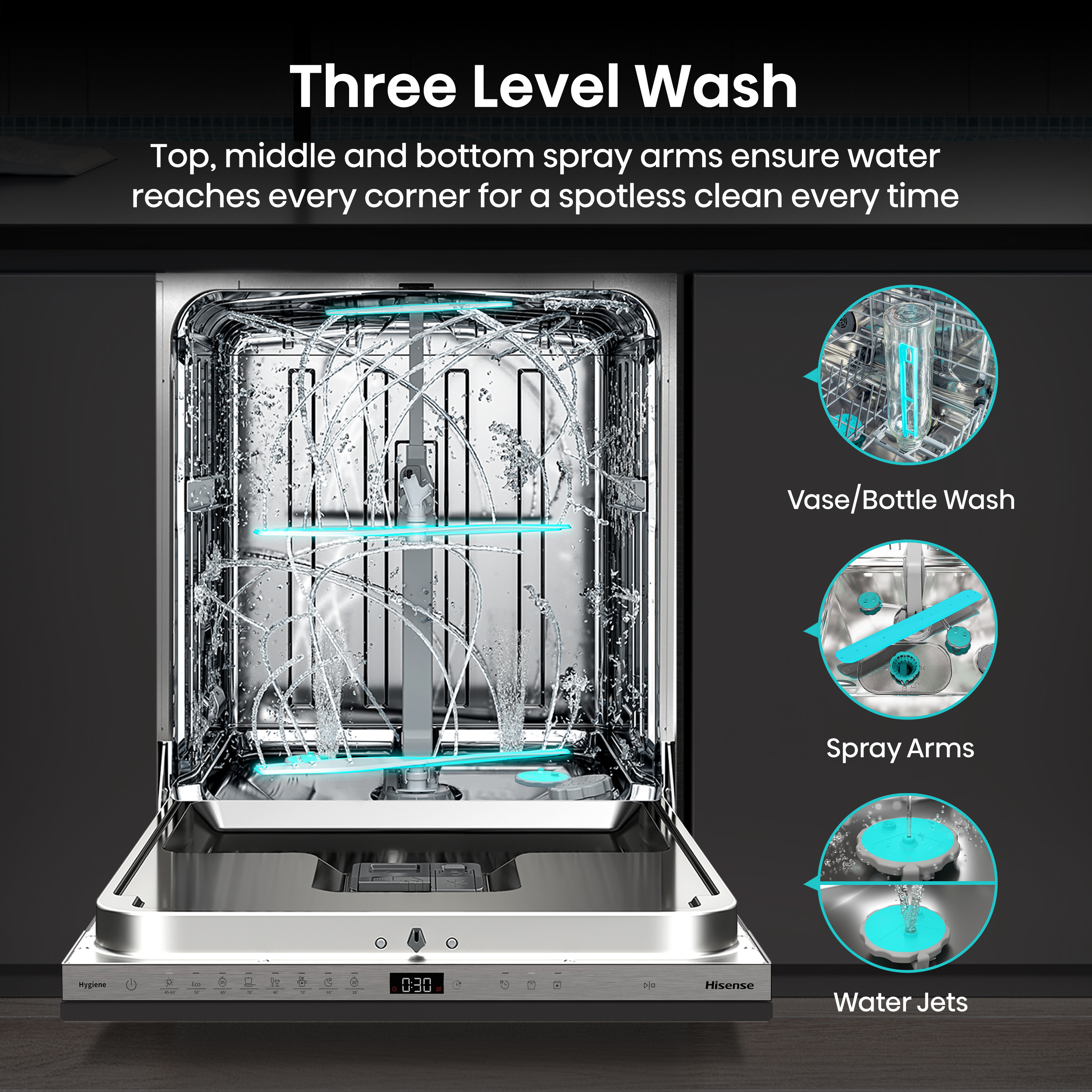 Hisense HV16AUK Full-Size Fully Integrated Dishwasher - 16 Place Settings thumbnail image