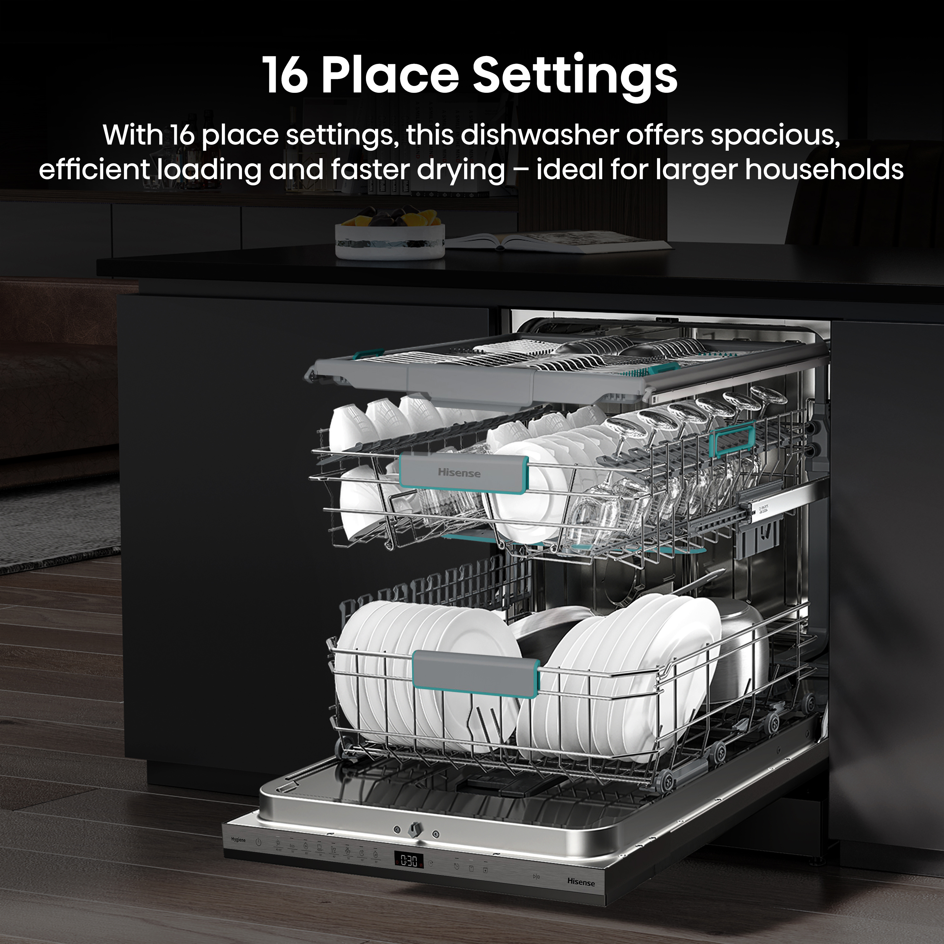 Hisense HV16AUK Full-Size Fully Integrated Dishwasher - 16 Place Settings thumbnail image