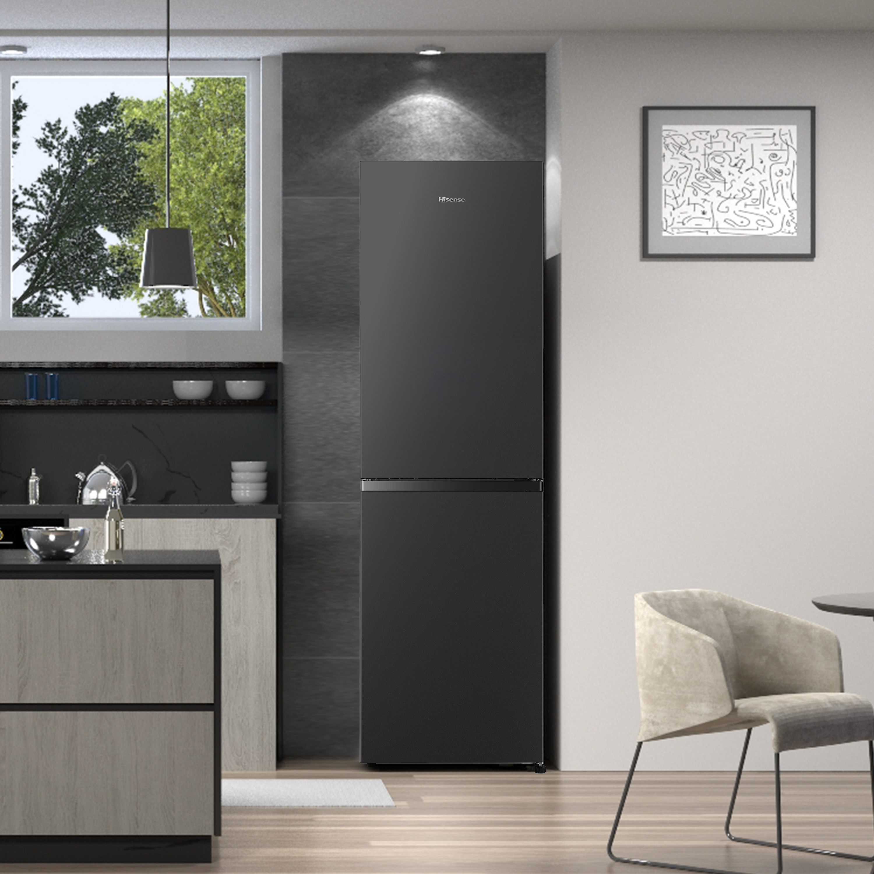 Hisense RB327N4BBE 55cm 50/50 Total No Frost Fridge Freezer - Black Steel thumbnail image