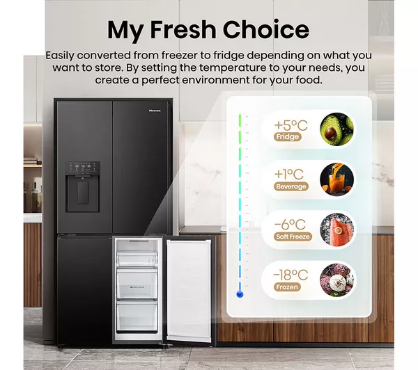 Hisense RQ5P470SYFD Total No Frost American Fridge Freezer - Black thumbnail image