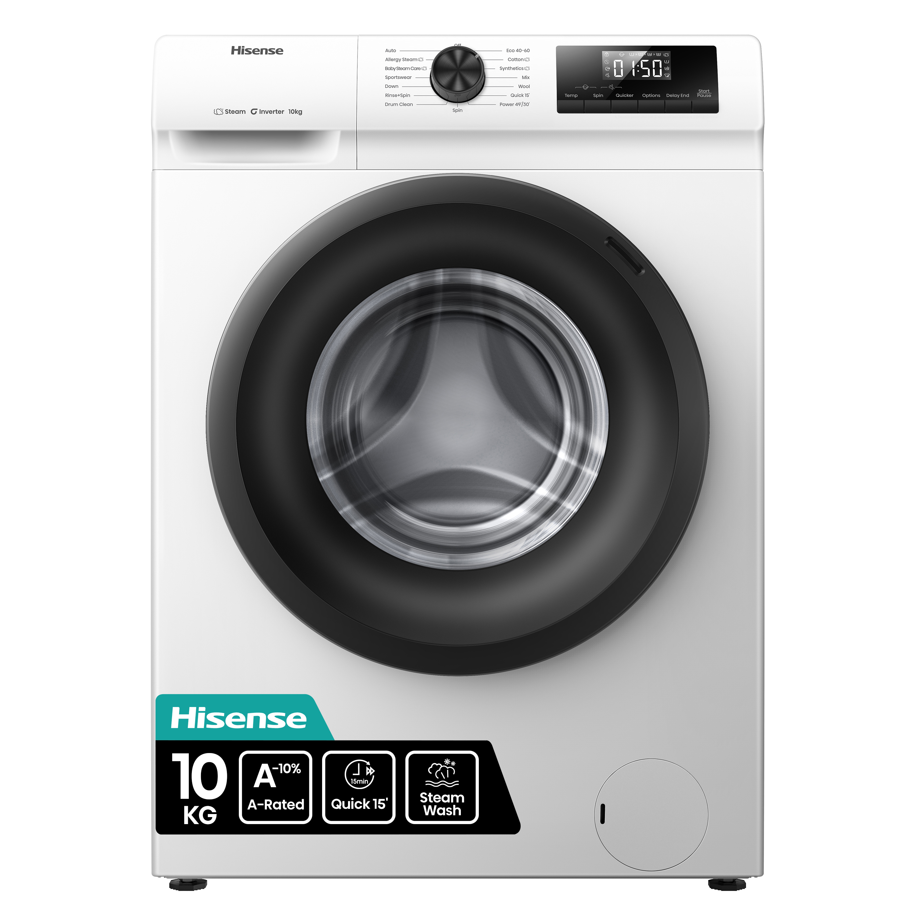 Hisense WF1Q1041BW 10kg 1400 Spin, Steam Washing Machine - White thumbnail image