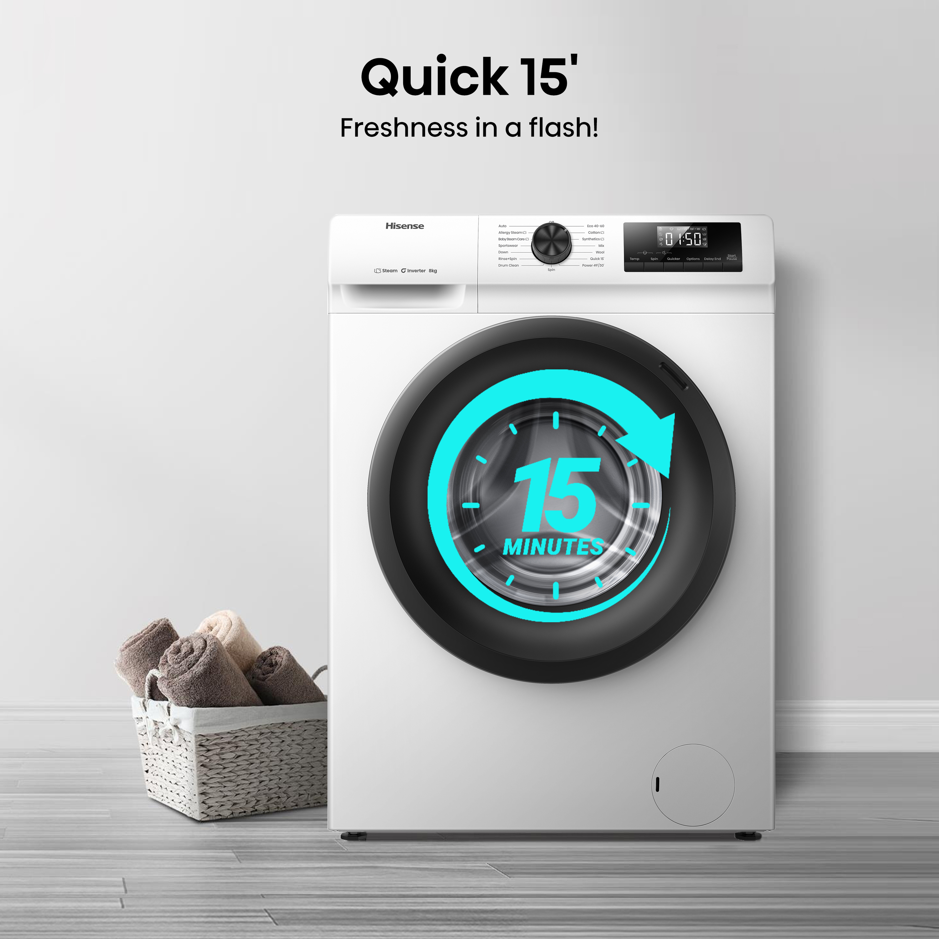 Hisense WF1Q8041BW 8kg 1400 Spin, Steam Washing Machine - White thumbnail image