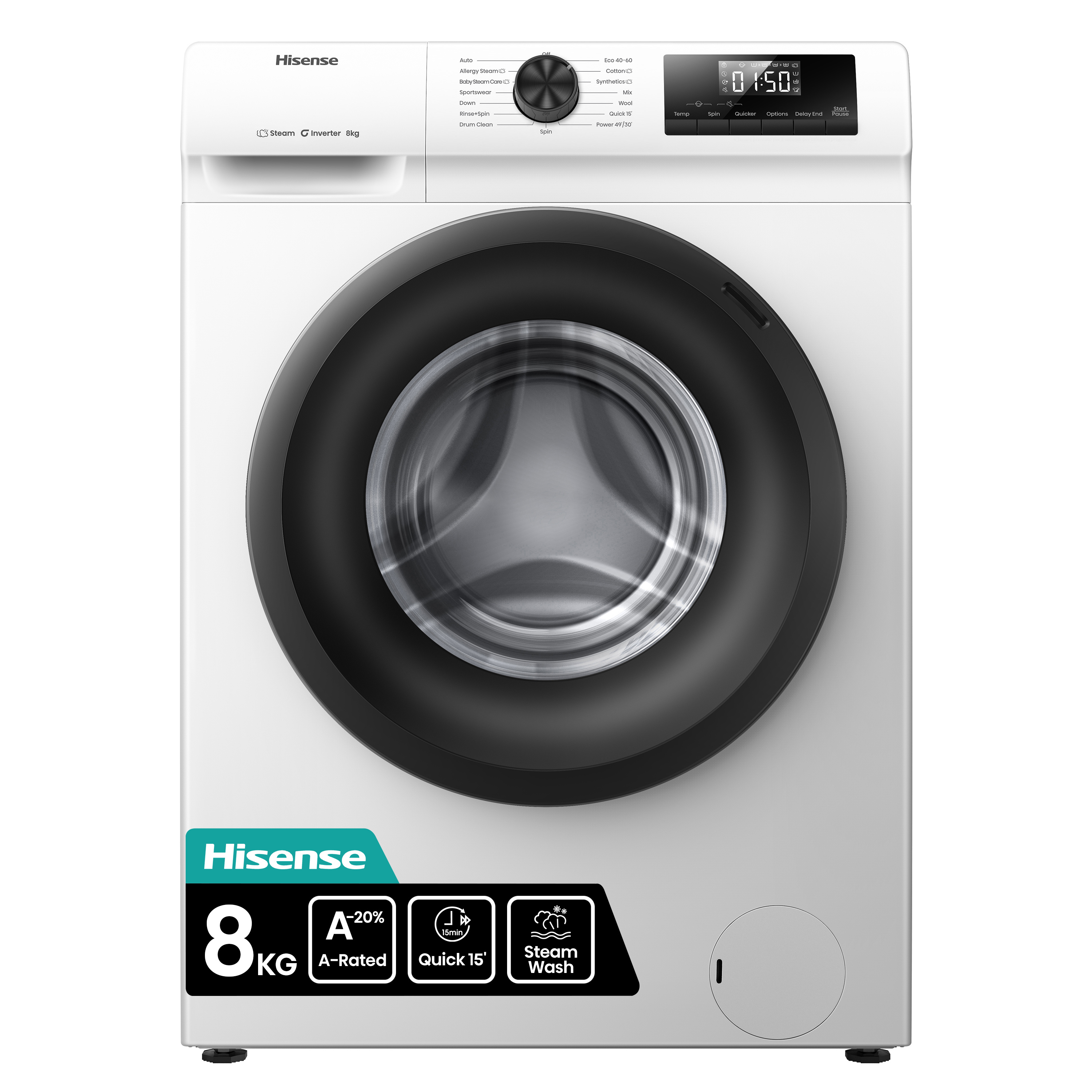 Hisense WF1Q8041BW 8kg 1400 Spin, Steam Washing Machine - White thumbnail image