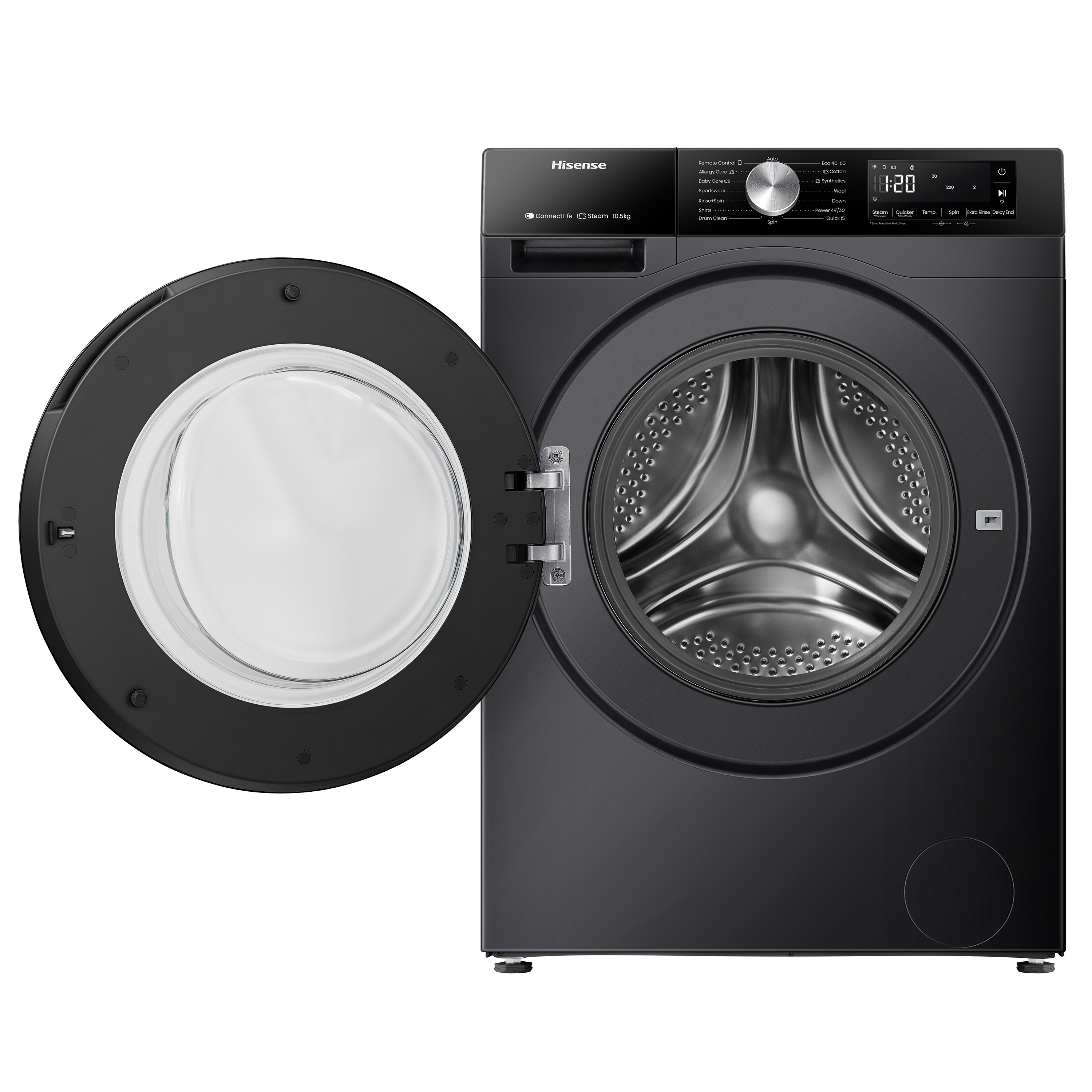 Hisense WF3S1043BB3 10.5kg 1400 Spin Steam Washing Machine - Black thumbnail image