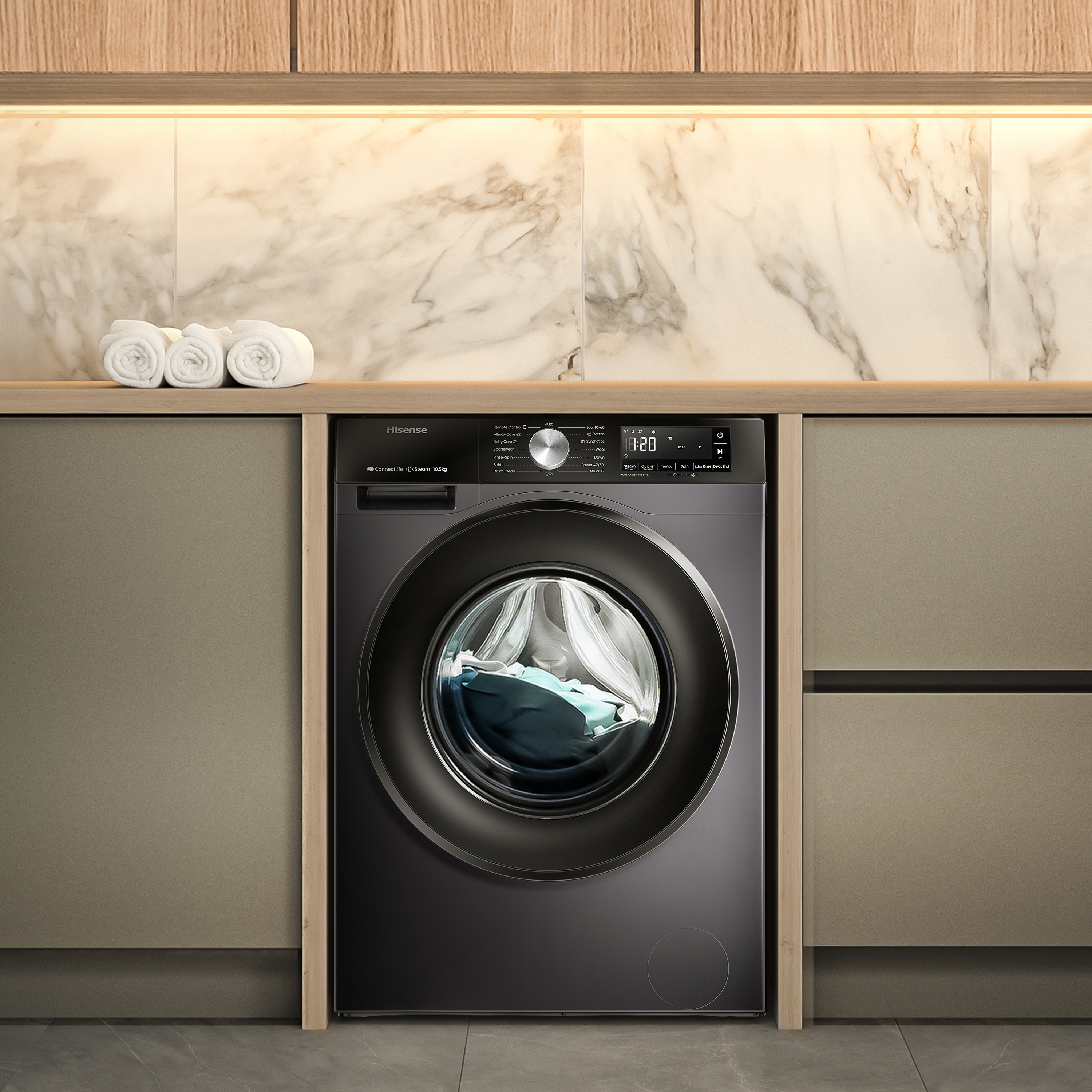Hisense WF3S1043BB3 10.5kg 1400 Spin Steam Washing Machine - Black thumbnail image