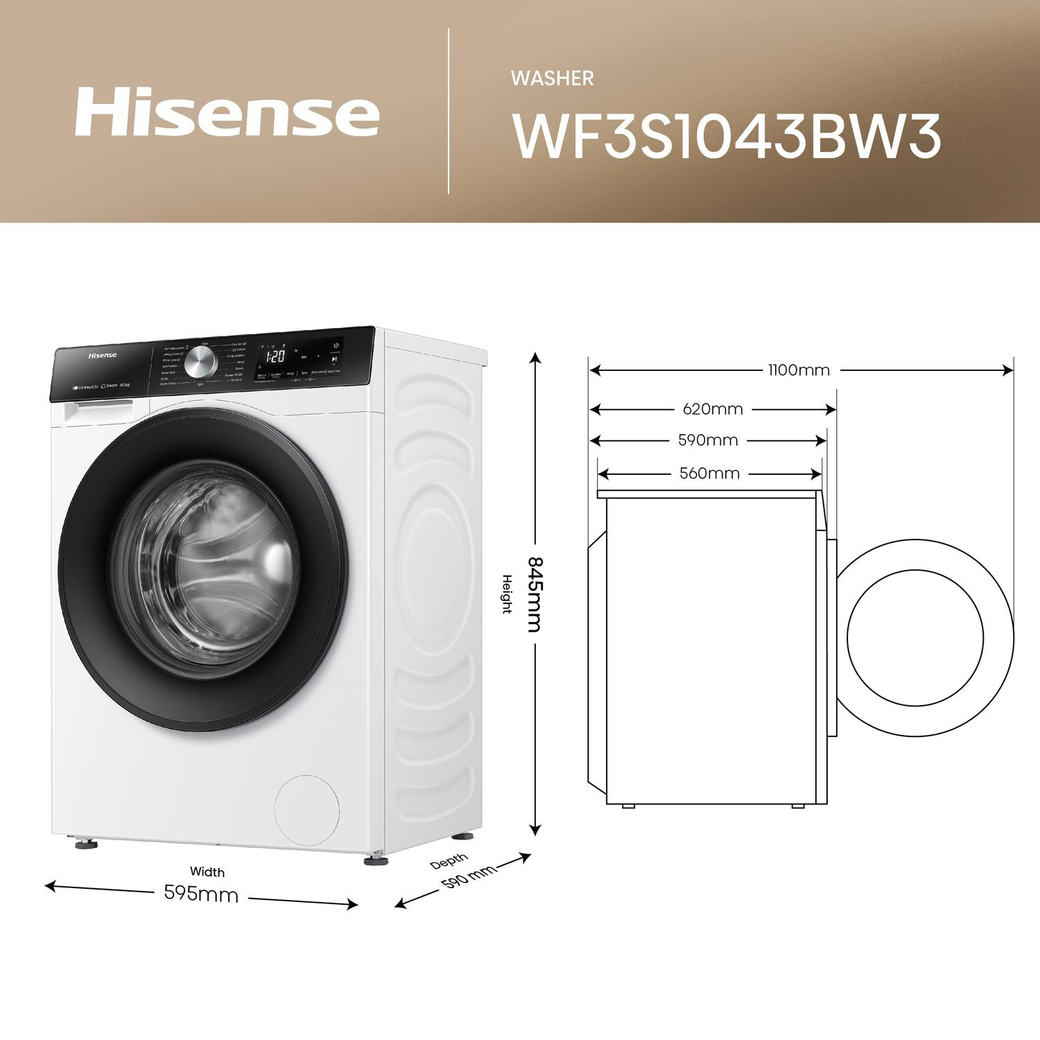 Hisense WF3S1043BW3 10.5kg 1400 Spin Washing Machine thumbnail image