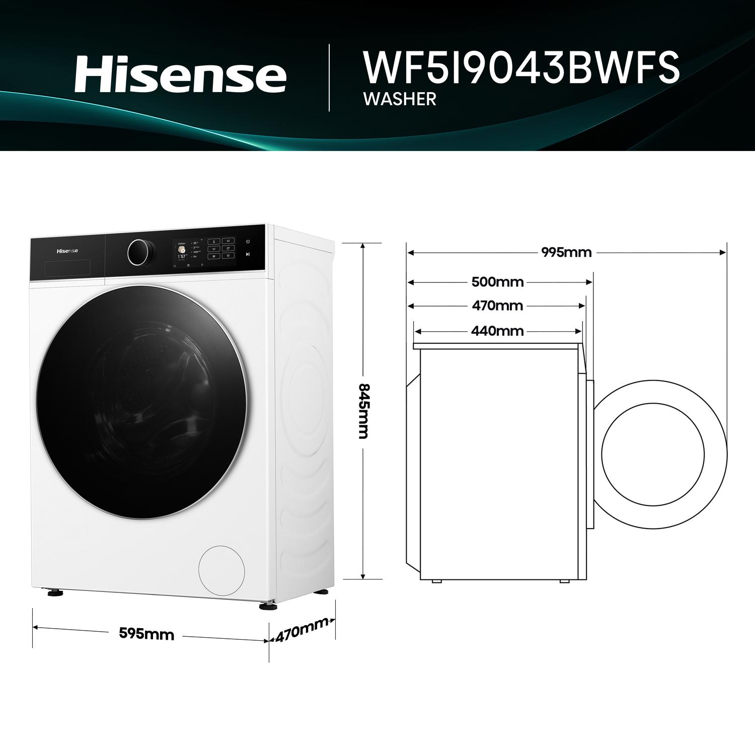 Hisense WF5I9043BWFS 9kg 1400 Spin Washing Machine thumbnail image