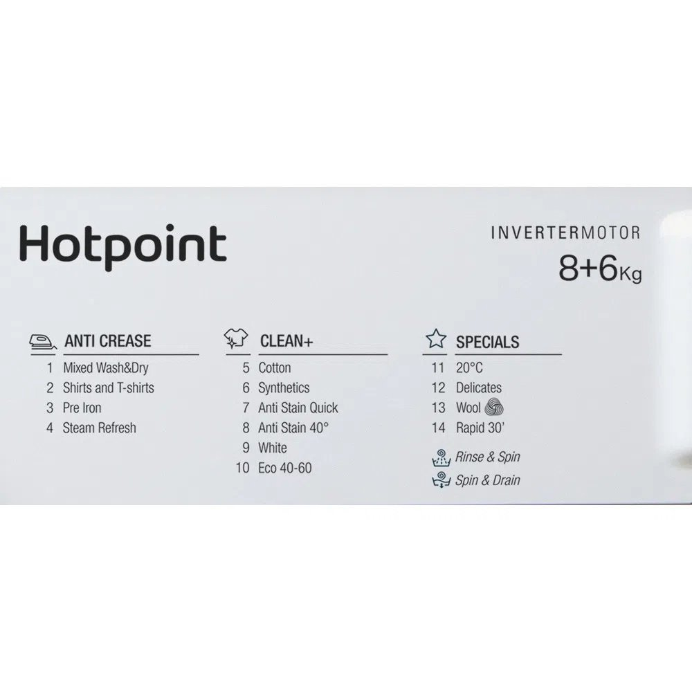 Hotpoint BIWDHG861485 8kg/6kg 1400 Spin Integrated Washer Dryer - White thumbnail image