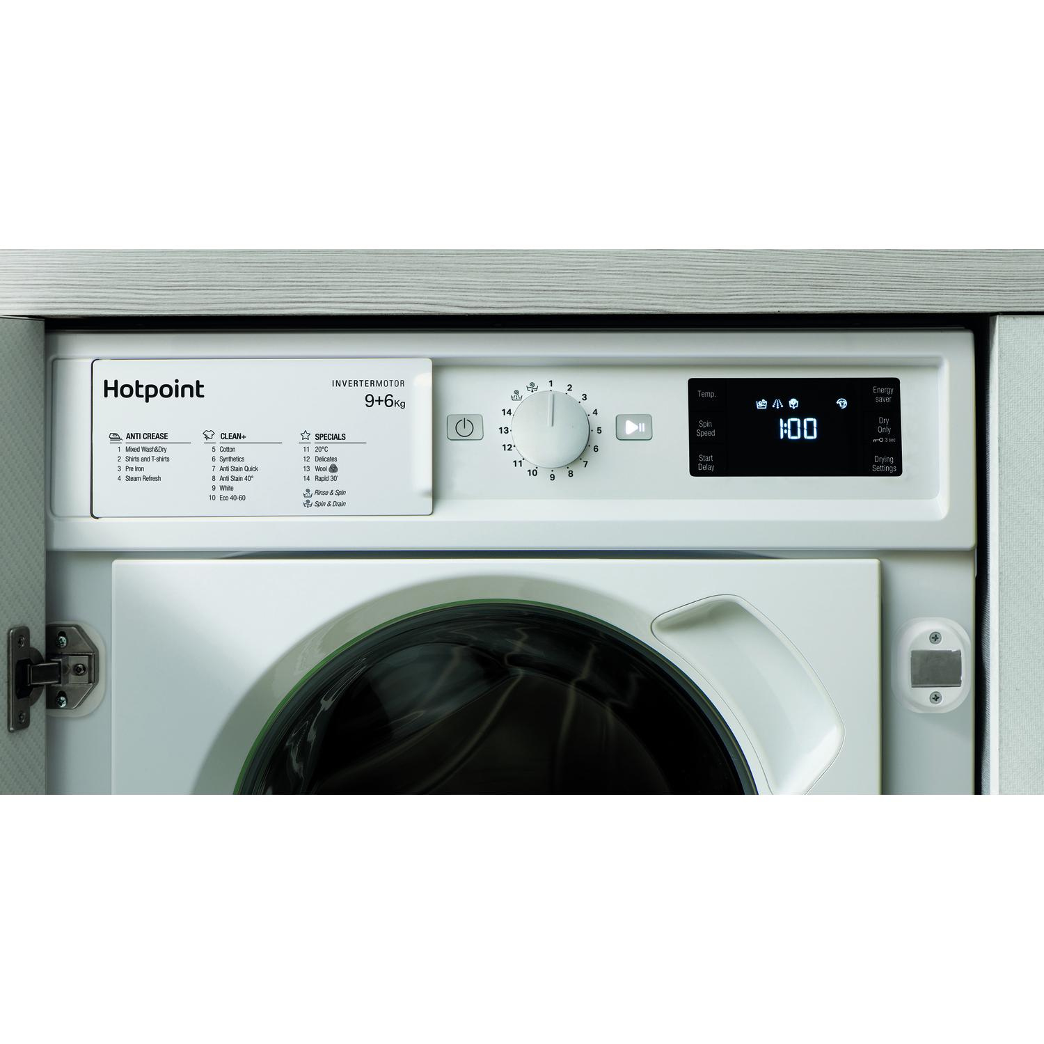Hotpoint BIWDHG961485 9kg/6kg 1400 Spin Integrated Washer Dryer - White thumbnail image