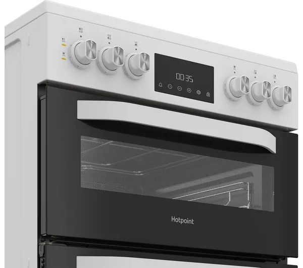 Hotpoint HDE6VDW 60cm Double Electric Ceramic Cooker - White thumbnail image