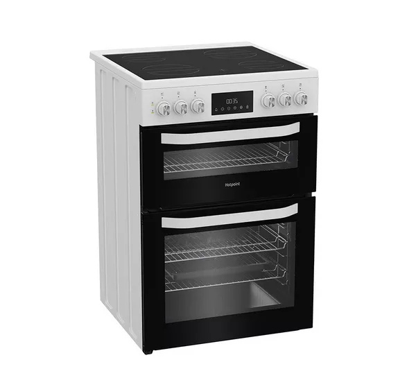 Hotpoint HDE6VDW 60cm Double Electric Ceramic Cooker - White thumbnail image