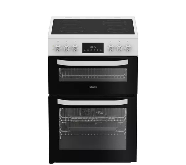 Hotpoint HDE6VDW 60cm Double Electric Ceramic Cooker - White thumbnail image