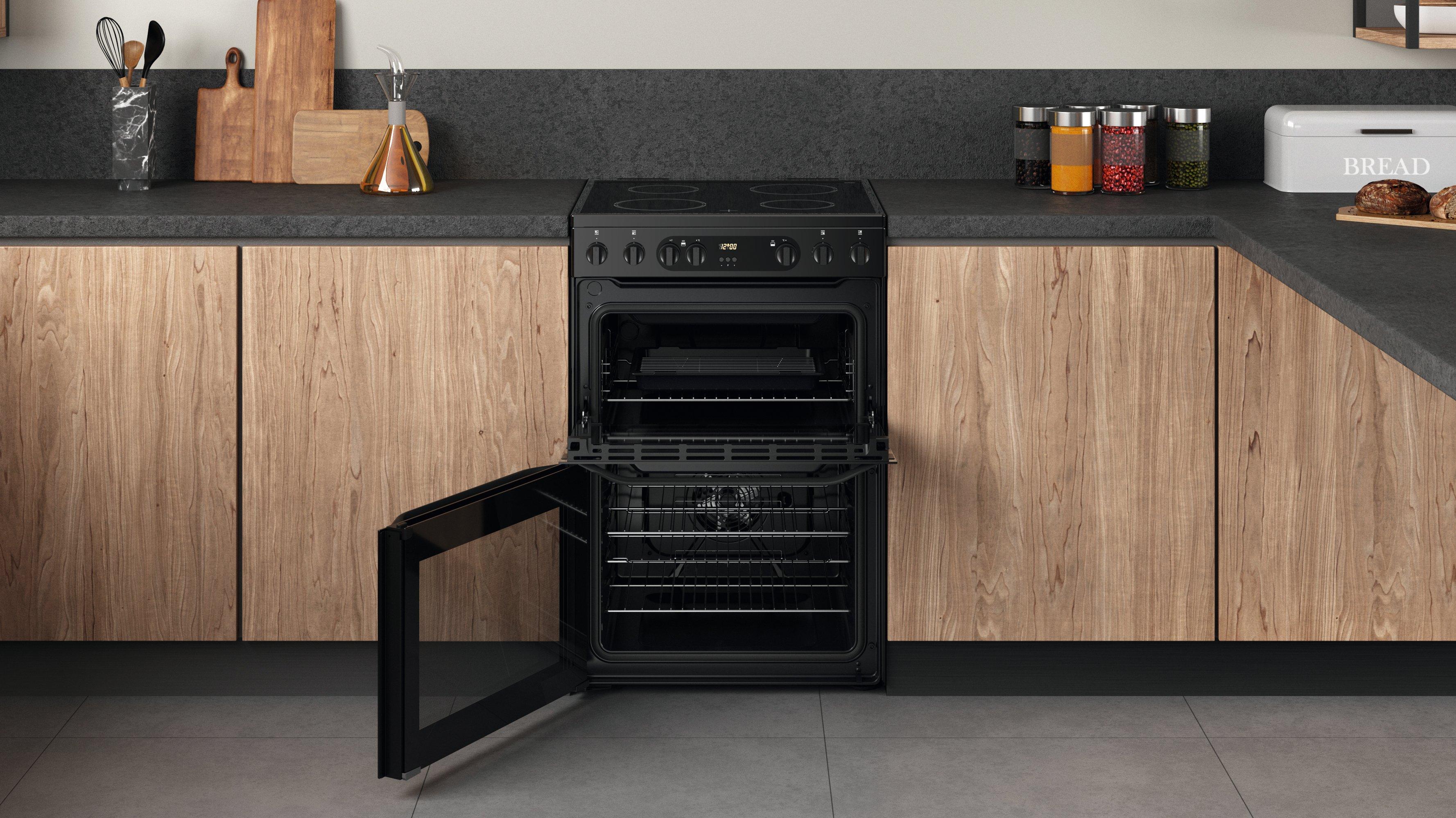 Hotpoint HDEU67V9C2B/UK 60cm Double Oven Electric Cooker with Ceramic Hob - Black thumbnail image