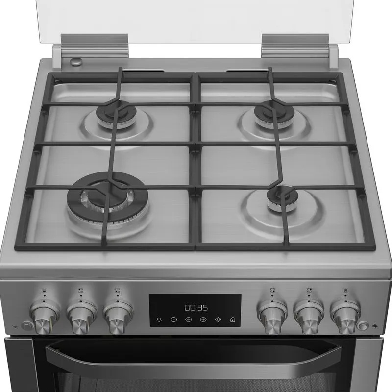 Hotpoint HDG6GDCWX 60cm Gas Double Oven Cooker with Glass Lid - Stainless Steel Finish thumbnail image
