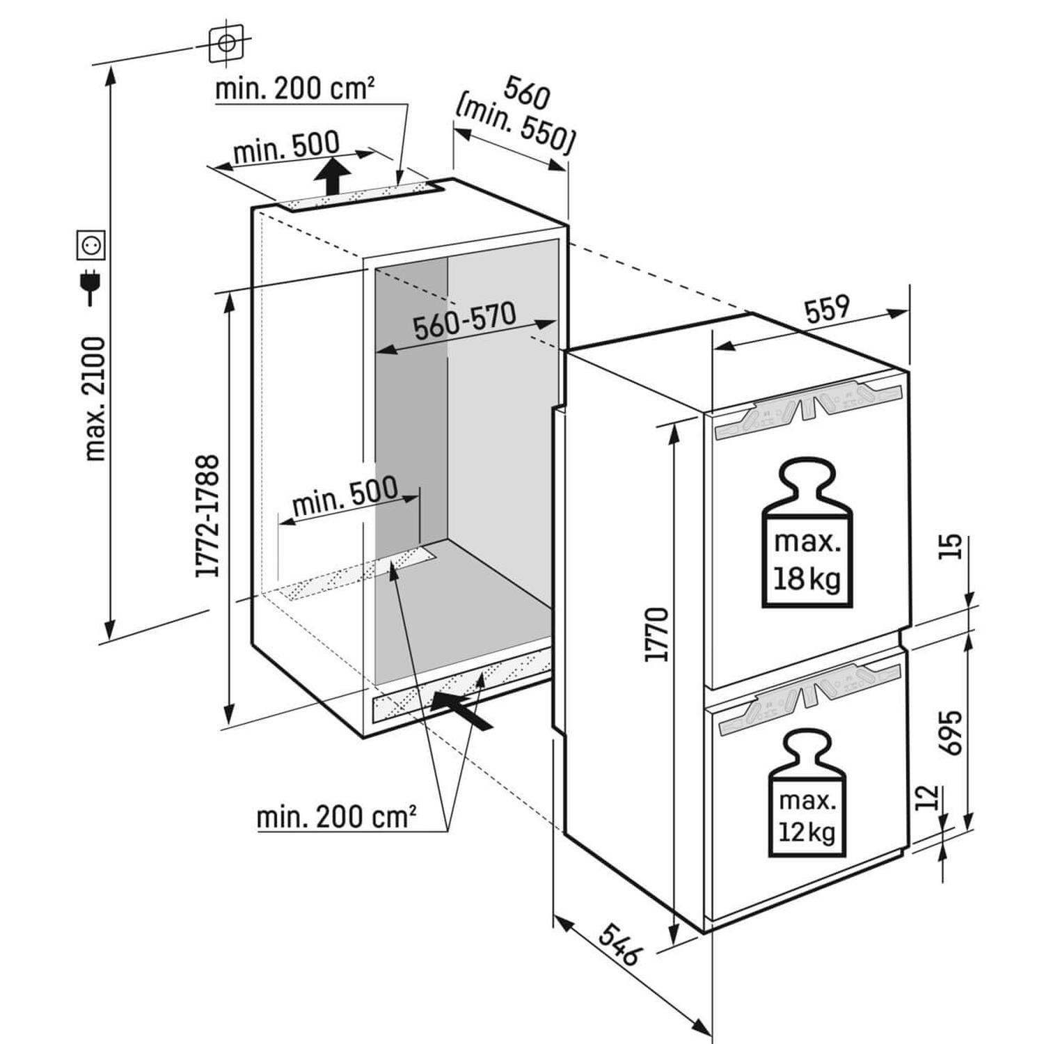 Liebherr IKGN51VE03 55.9cm 70/30 Integrated Frost Free Fridge Freezer - Fixed Hinge thumbnail image
