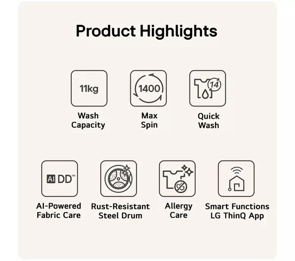 LG Series 4 Pro AI Direct Drive F4Y711NCTN1 - 11 kg Washing Machine - Onyx Black thumbnail image