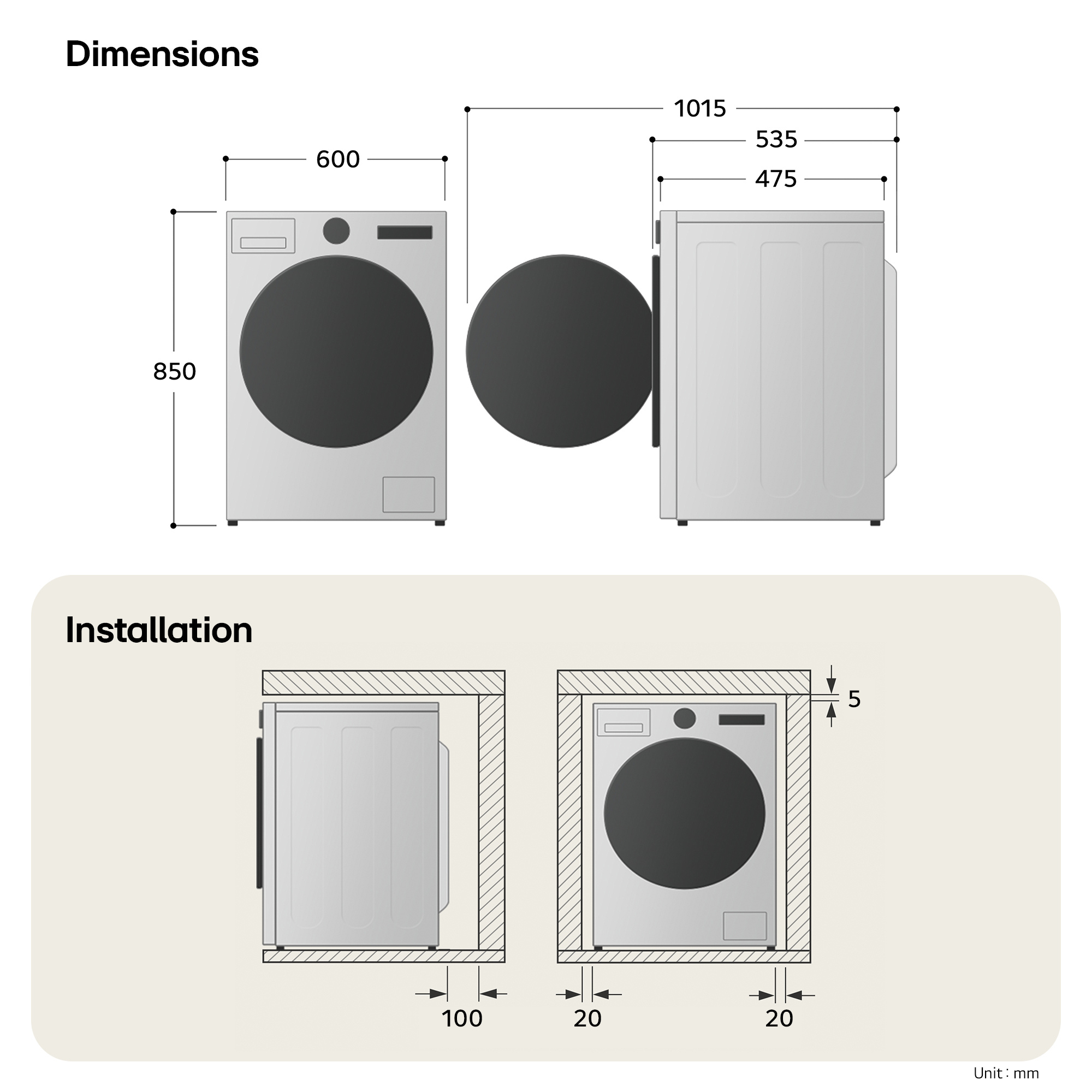 LG Series 3 AI Direct Drive W2X5085TLB 8kg Washer Dryer - White thumbnail image