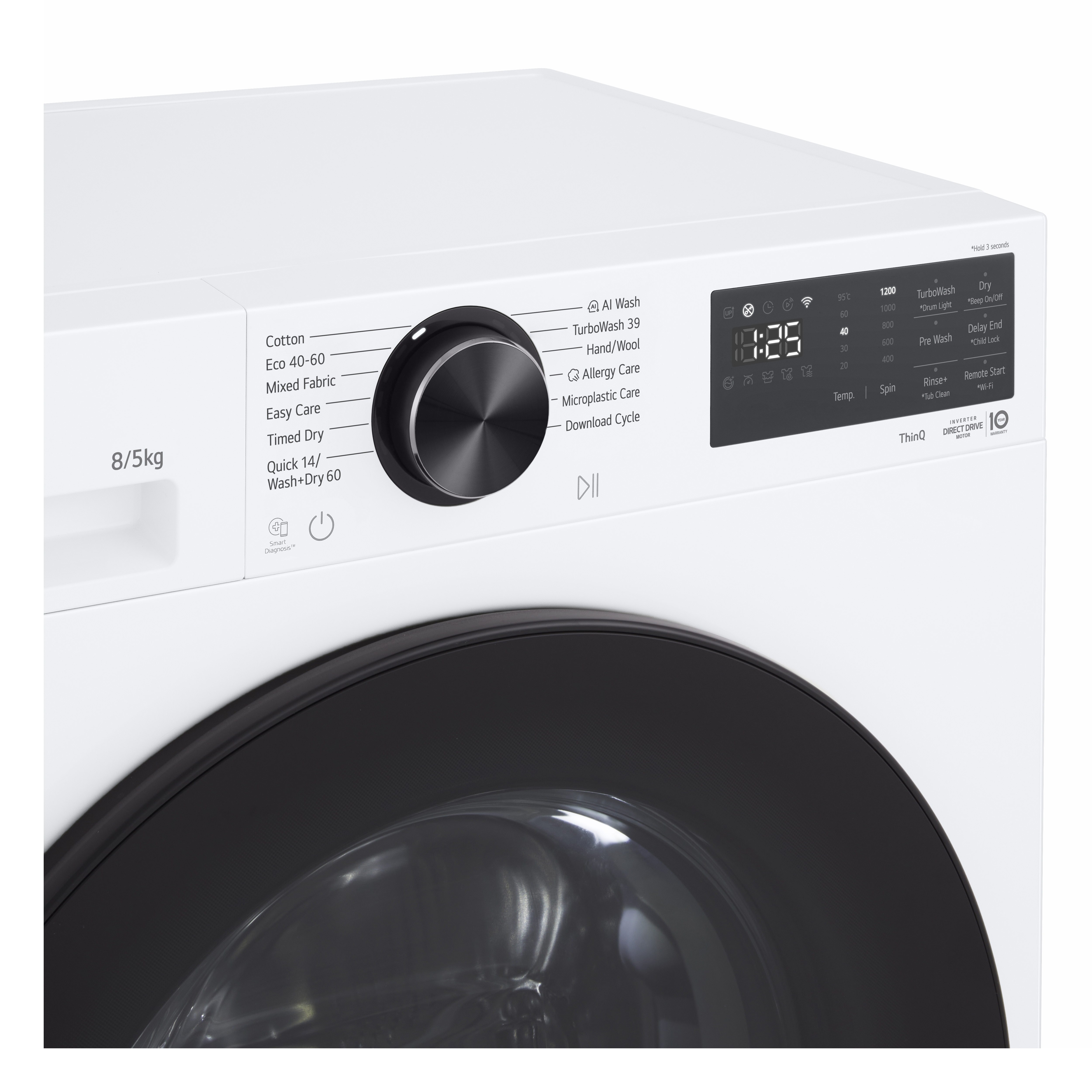 LG Series 3 AI Direct Drive W2X5085TLB 8kg Washer Dryer - White thumbnail image
