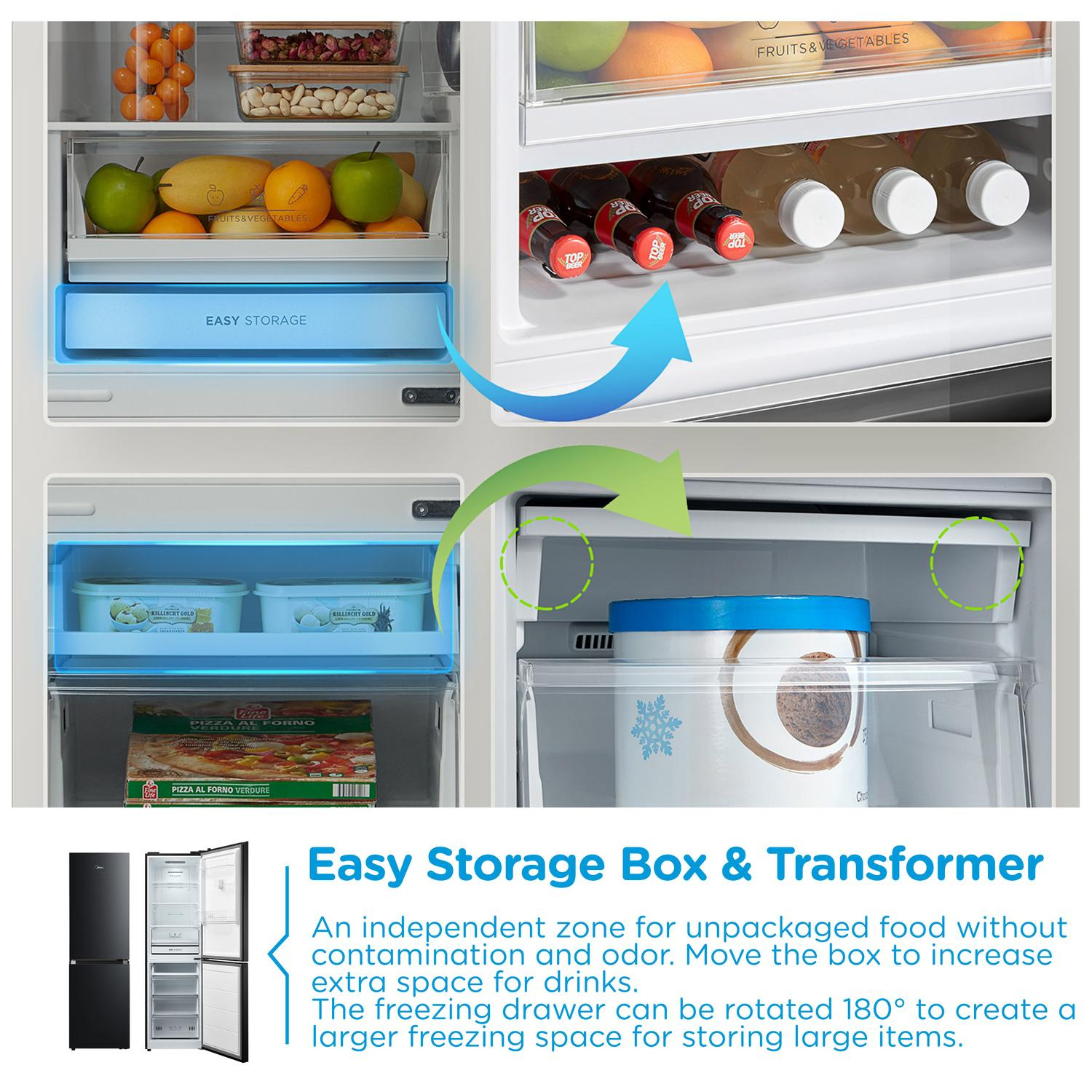 Midea MDRB379FGD30 54.7cm 60/40 Total No Frost Fridge Freezer - Black thumbnail image