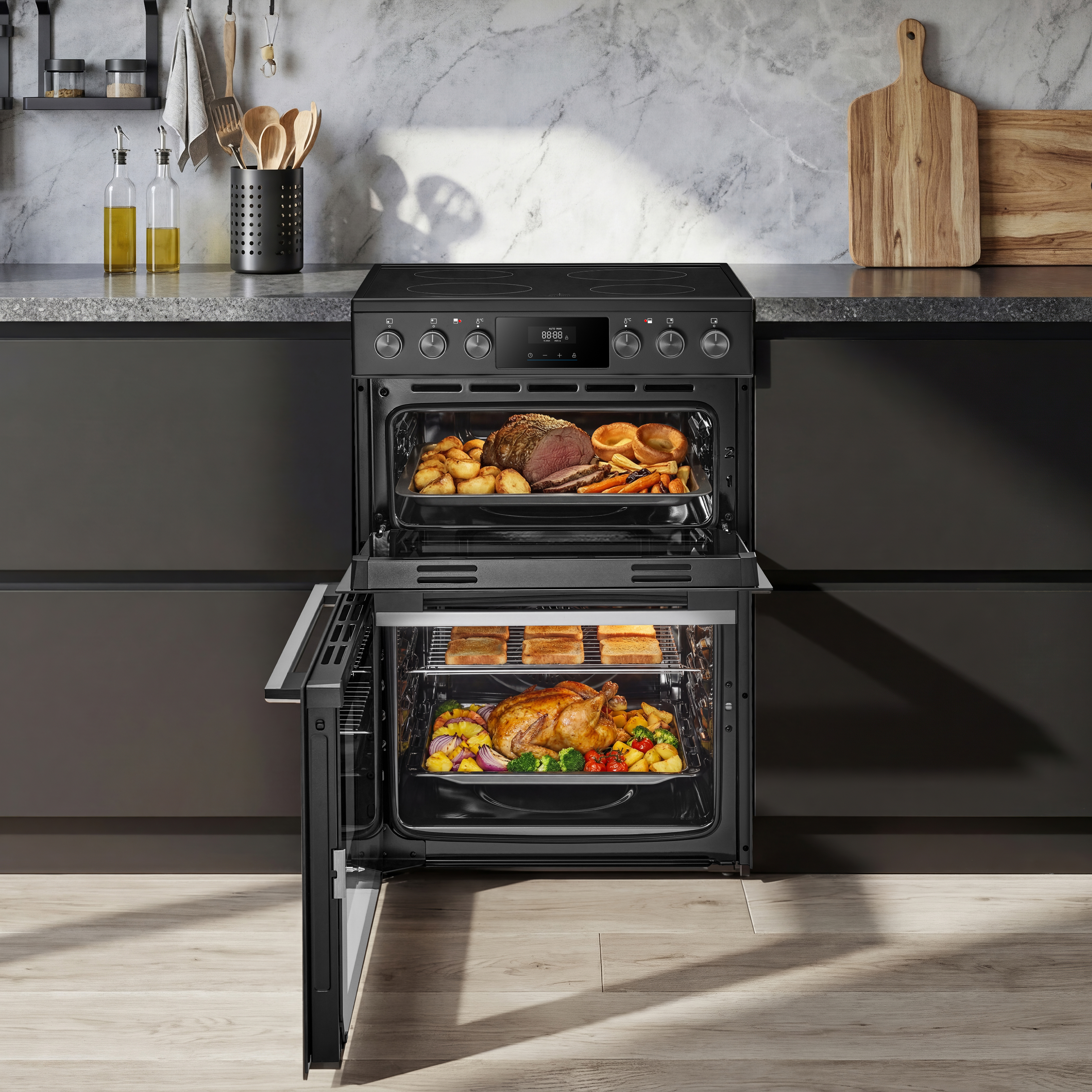 Midea MFO24EME4R118-BK 60cm Double Oven Cooker with Ceramic Hob - Black thumbnail image