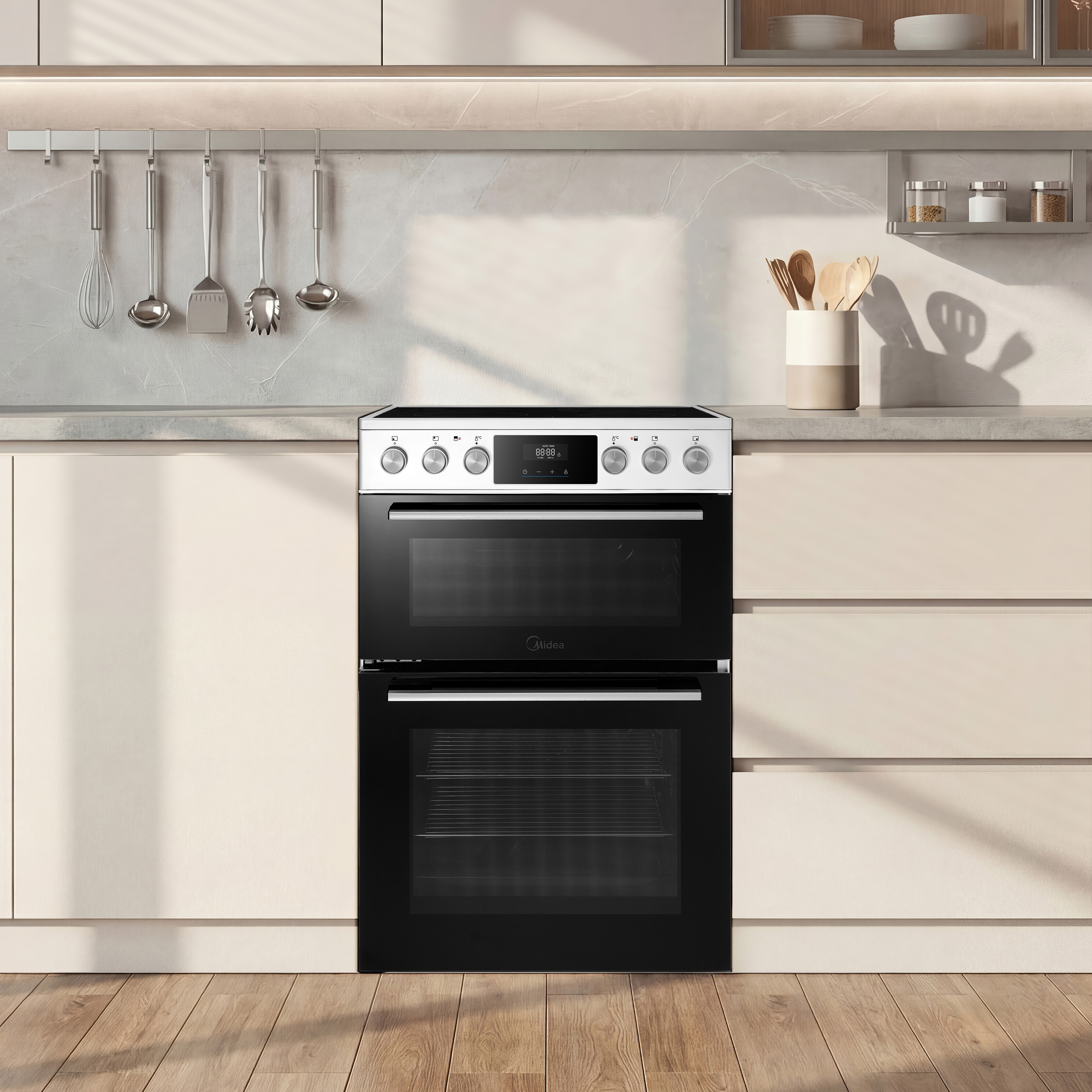 Midea MFO24EME4R118-WH 60cm Double Oven Cooker with Ceramic Hob - White thumbnail image