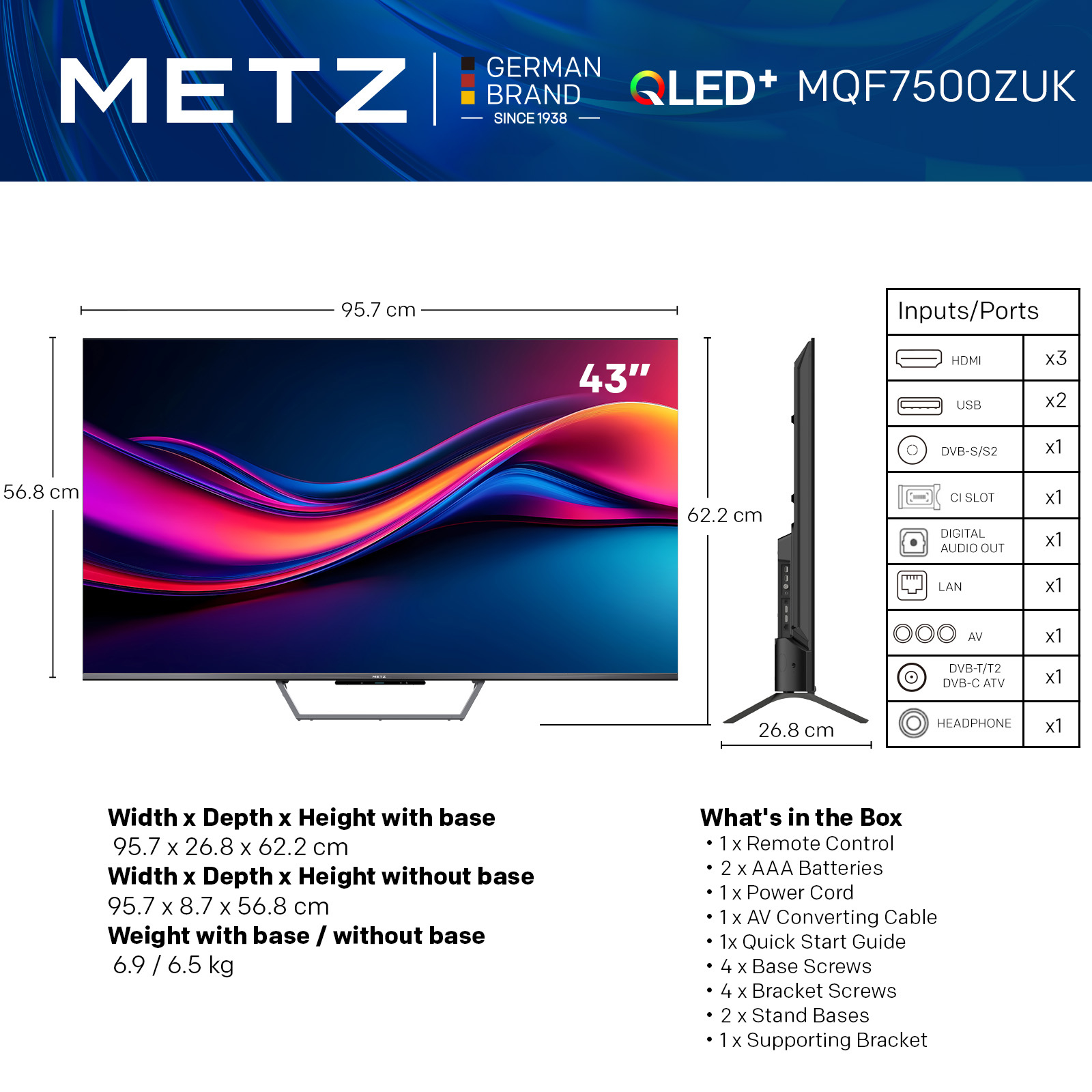 Metz 43MQF7500ZUK 43" 4K QLED Roku TV - Black thumbnail image