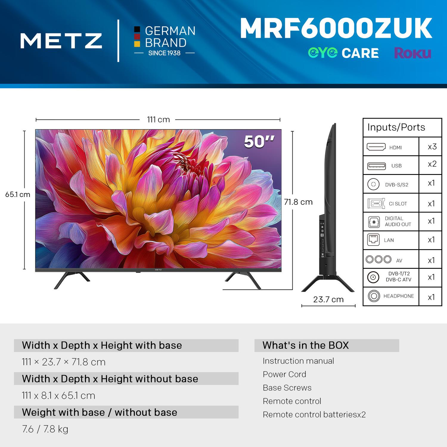 Metz 50MRF6000ZUK 50" 4K DLED Smart TV - Black thumbnail image