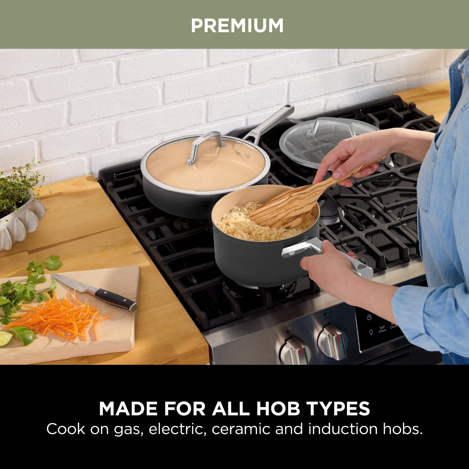 Ninja CW93000UK Ceramic Coated 3-Piece Saucepan Set - Apricot & Grey thumbnail image