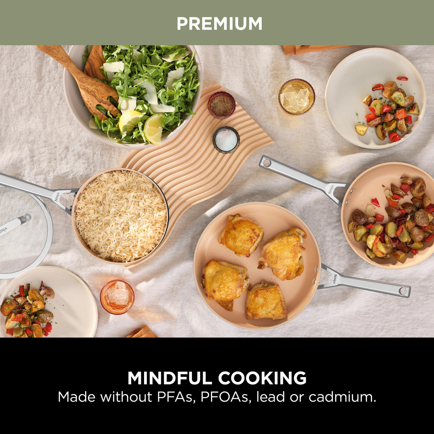 Ninja CW95000UK Ceramic Coated Cookware 5-Piece Set - Apricot & Grey thumbnail image