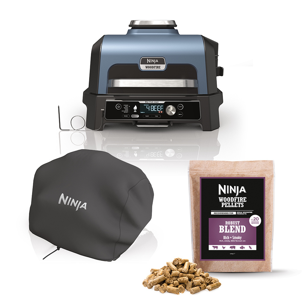 Ninja OG901UKCOVKIT Electric BBQ Grill & Smoker with Cover and Woodfire Pellets  - Black/Blue thumbnail image