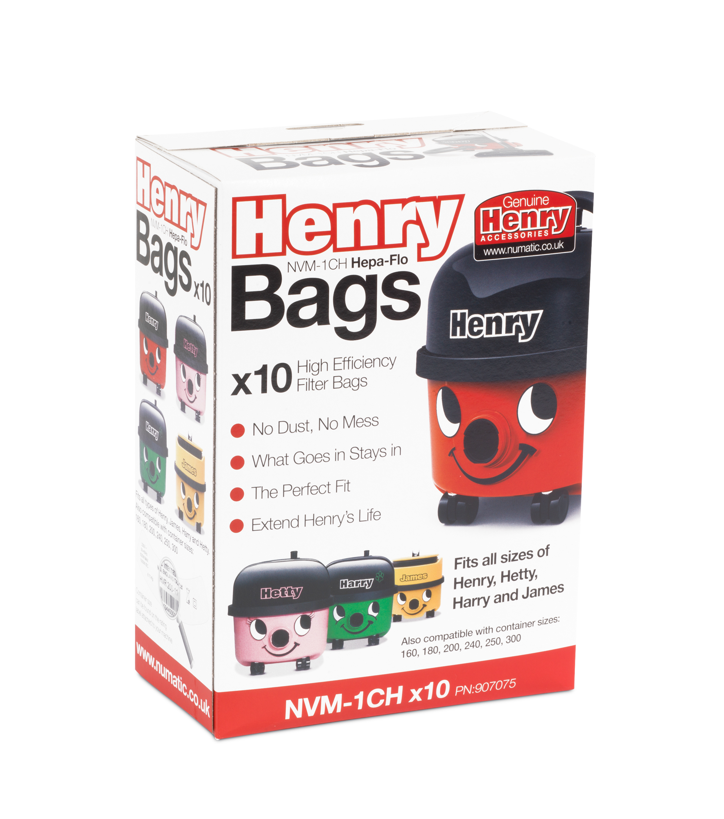 Numatic 907075 Henry HepaFlo Filter Bags - 10 Pack - White thumbnail image